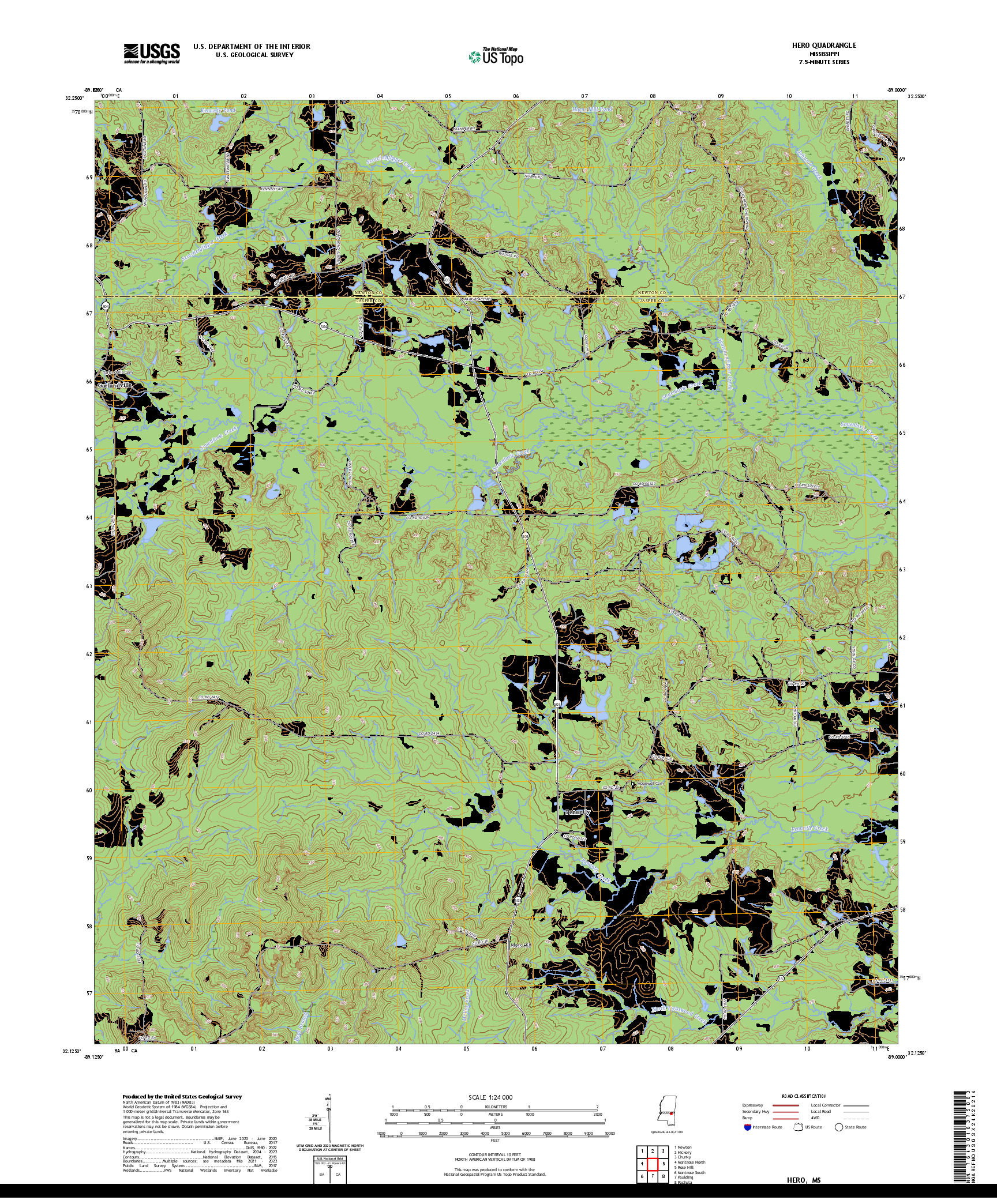 US TOPO 7.5-MINUTE MAP FOR HERO, MS