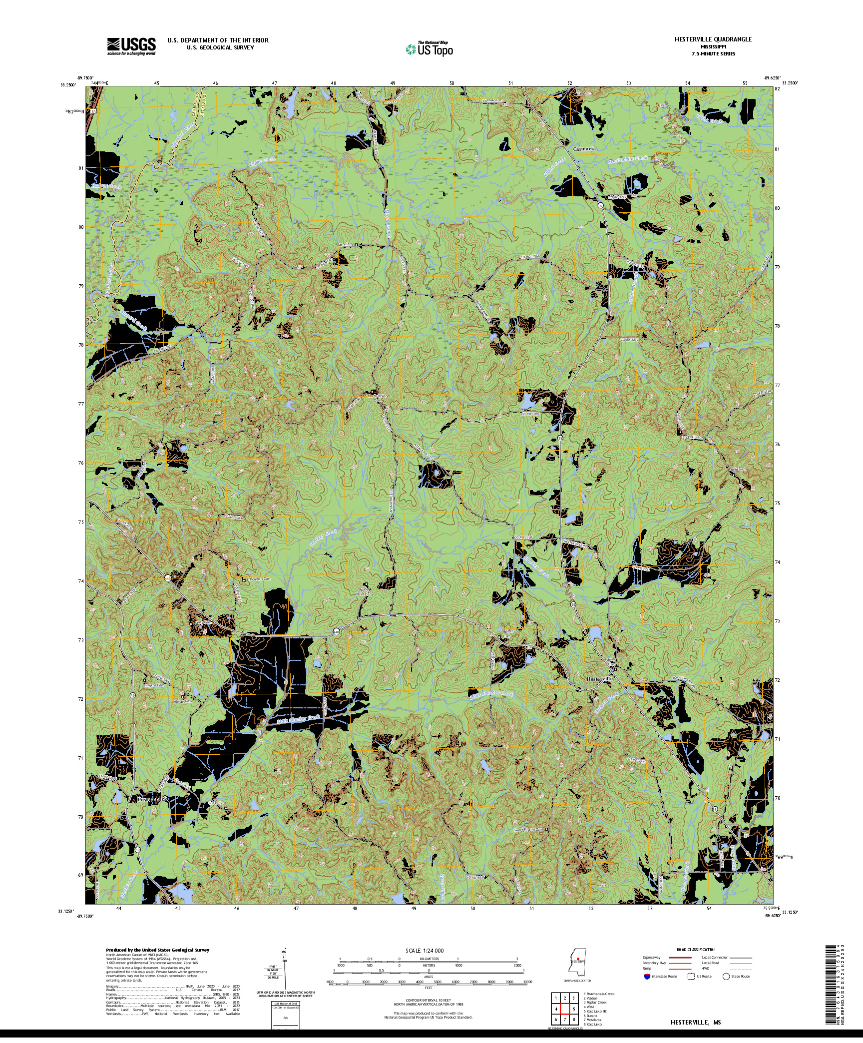 US TOPO 7.5-MINUTE MAP FOR HESTERVILLE, MS