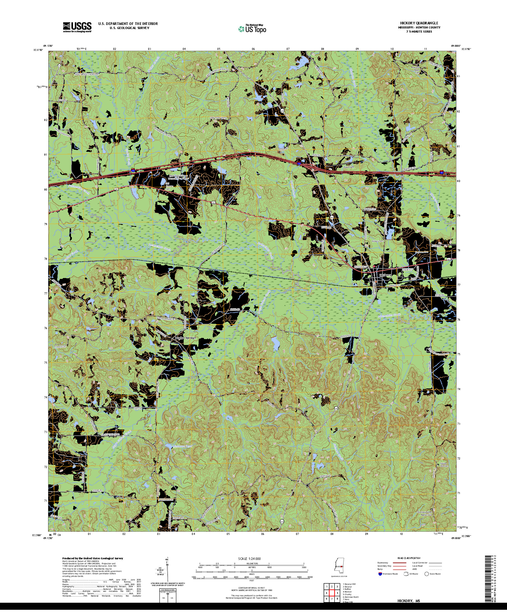 US TOPO 7.5-MINUTE MAP FOR HICKORY, MS