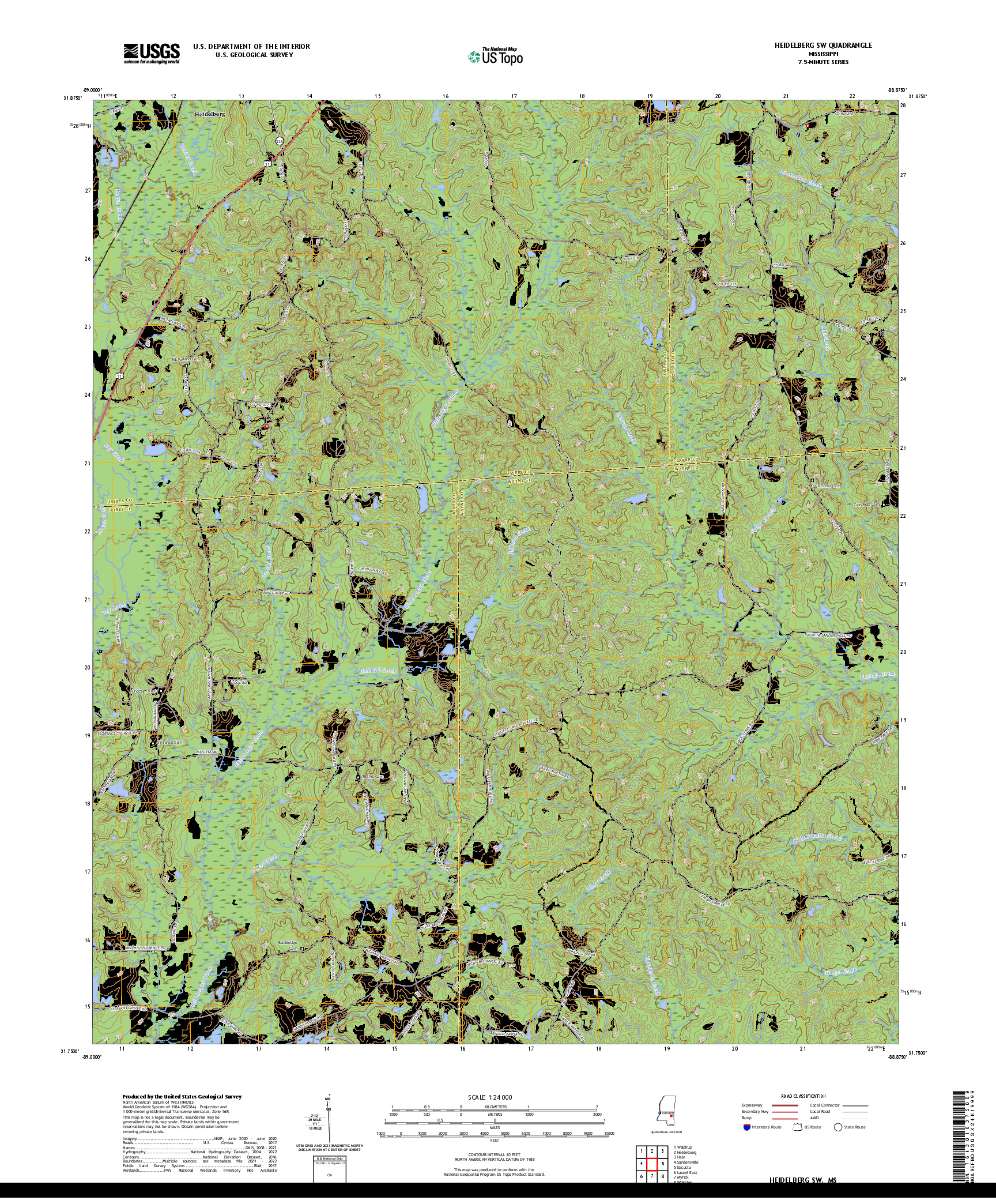 US TOPO 7.5-MINUTE MAP FOR HEIDELBERG SW, MS