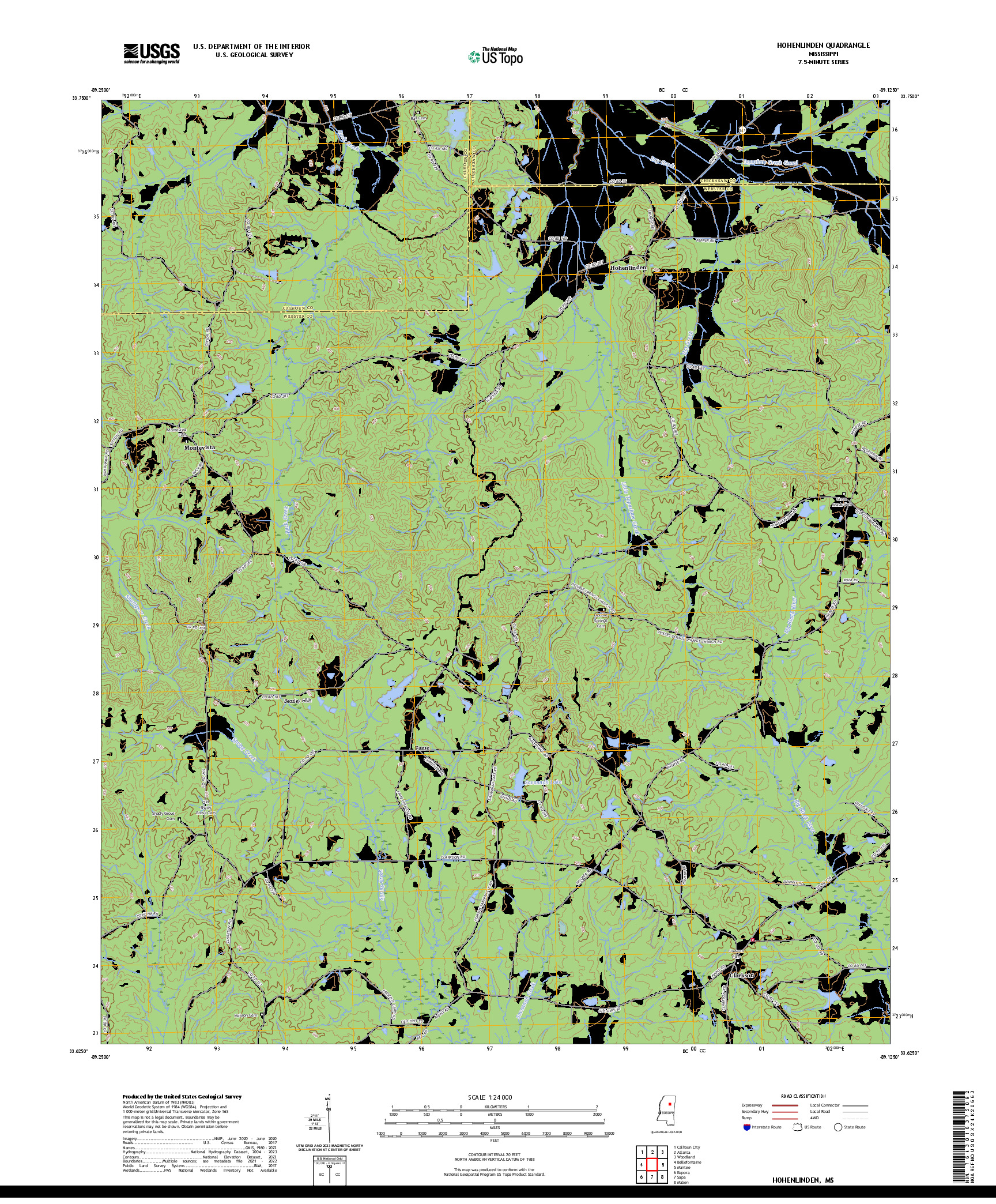US TOPO 7.5-MINUTE MAP FOR HOHENLINDEN, MS