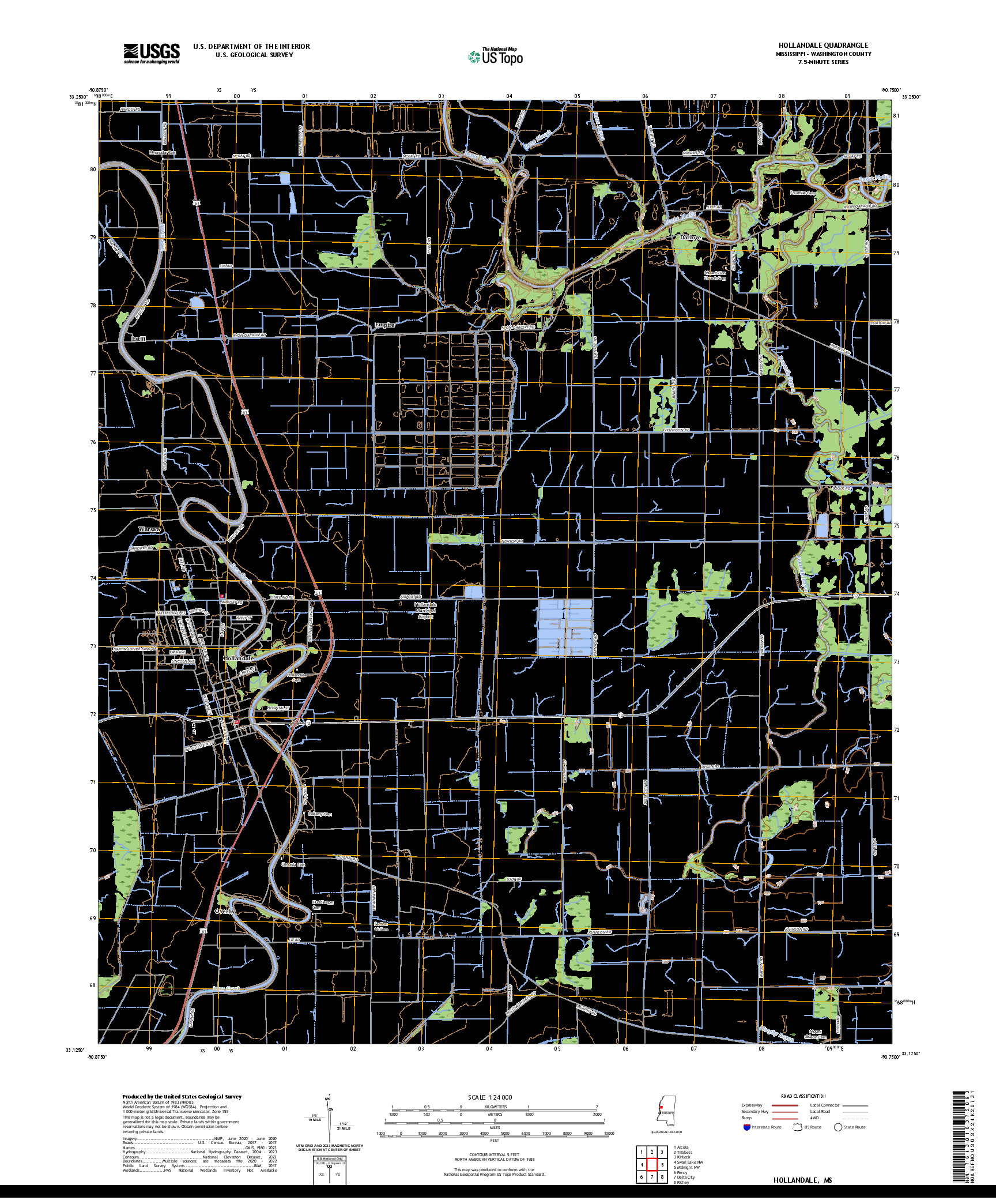 US TOPO 7.5-MINUTE MAP FOR HOLLANDALE, MS