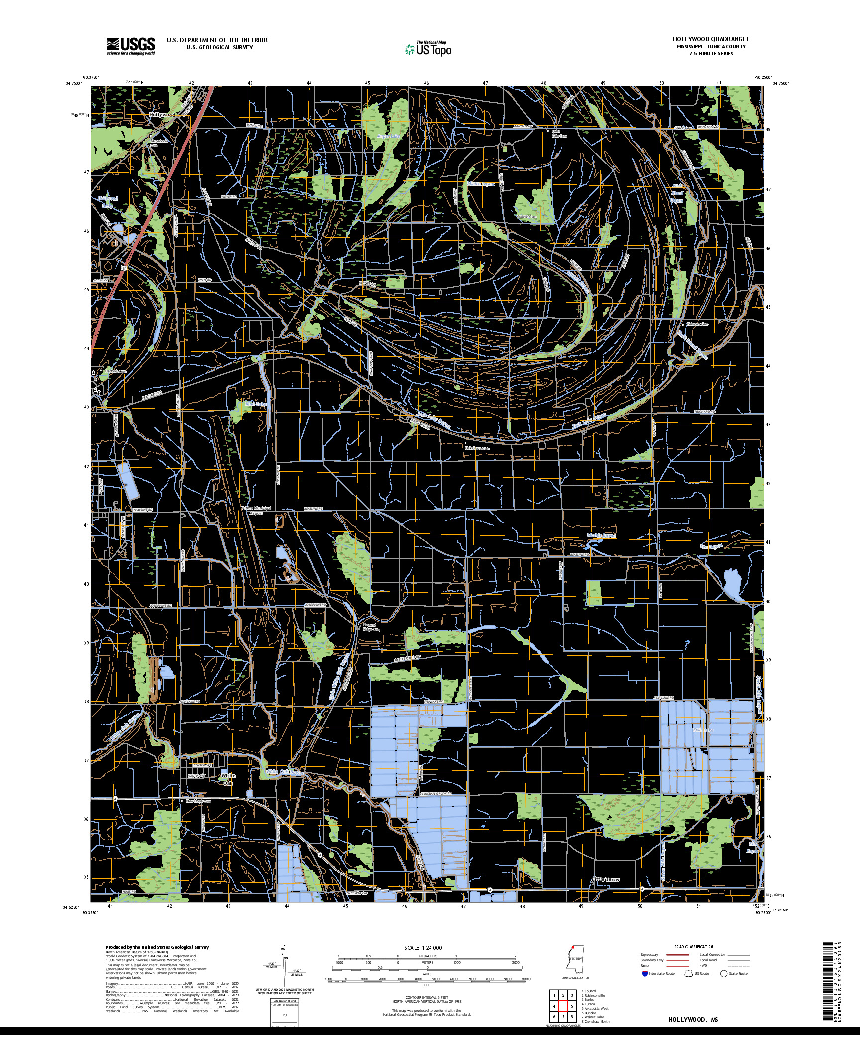 US TOPO 7.5-MINUTE MAP FOR HOLLYWOOD, MS