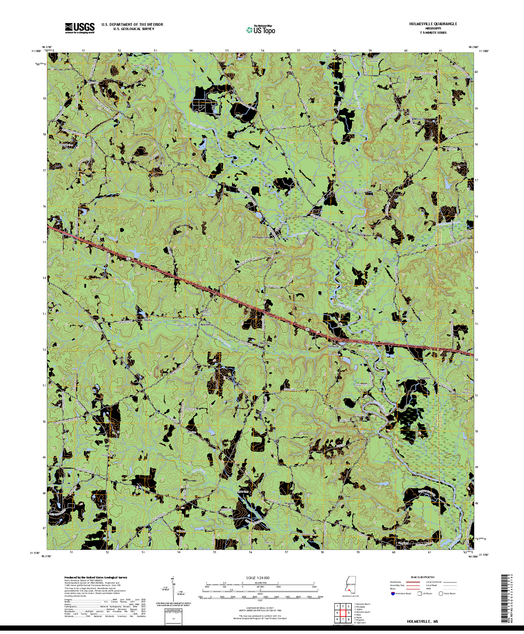 US TOPO 7.5-MINUTE MAP FOR HOLMESVILLE, MS