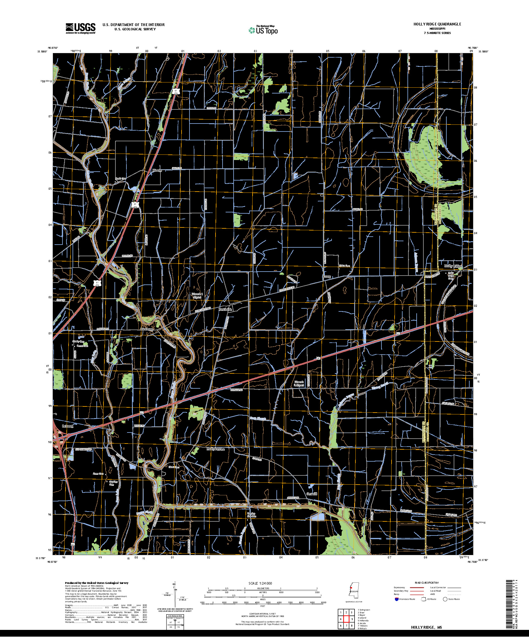 US TOPO 7.5-MINUTE MAP FOR HOLLY RIDGE, MS
