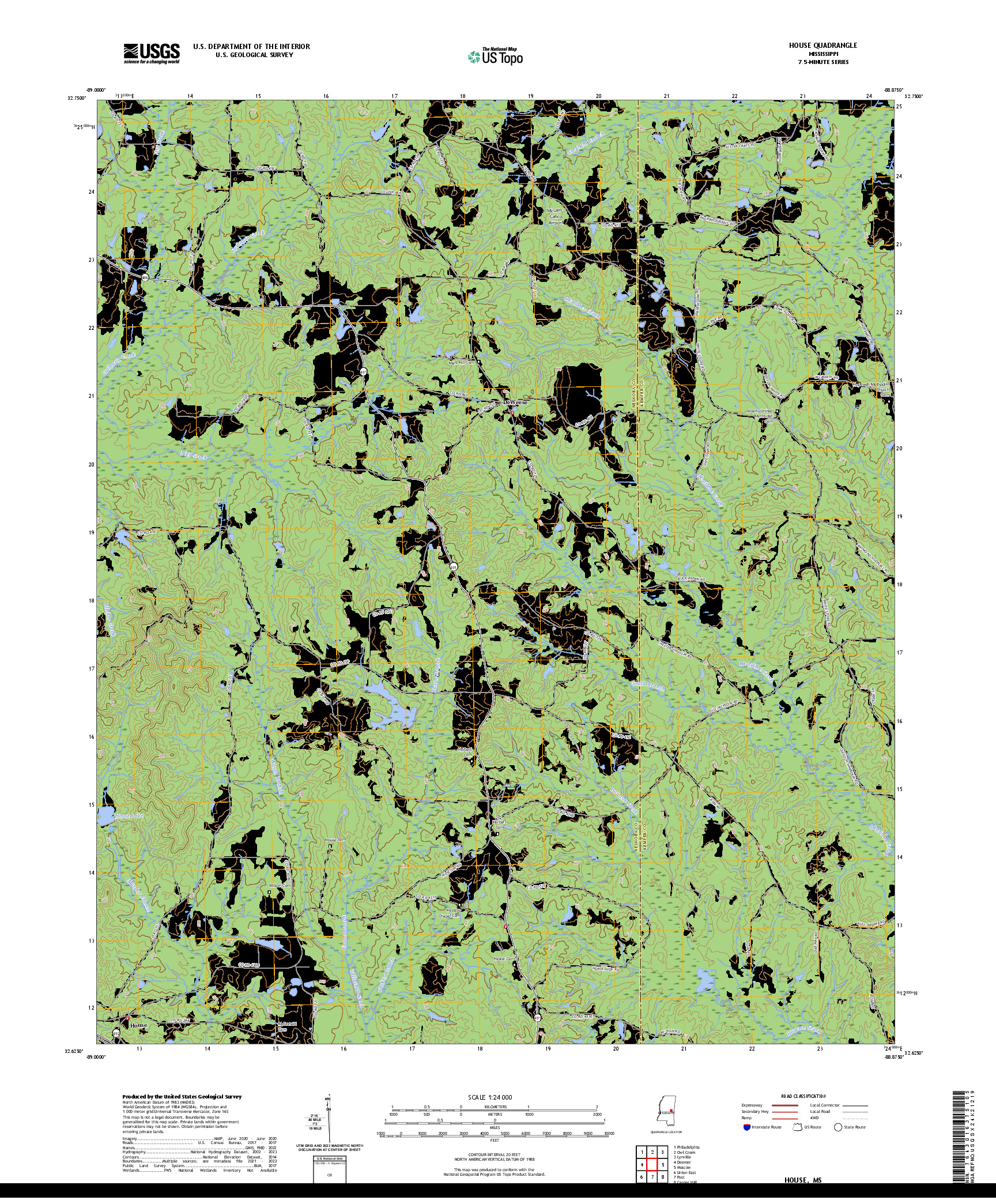 US TOPO 7.5-MINUTE MAP FOR HOUSE, MS