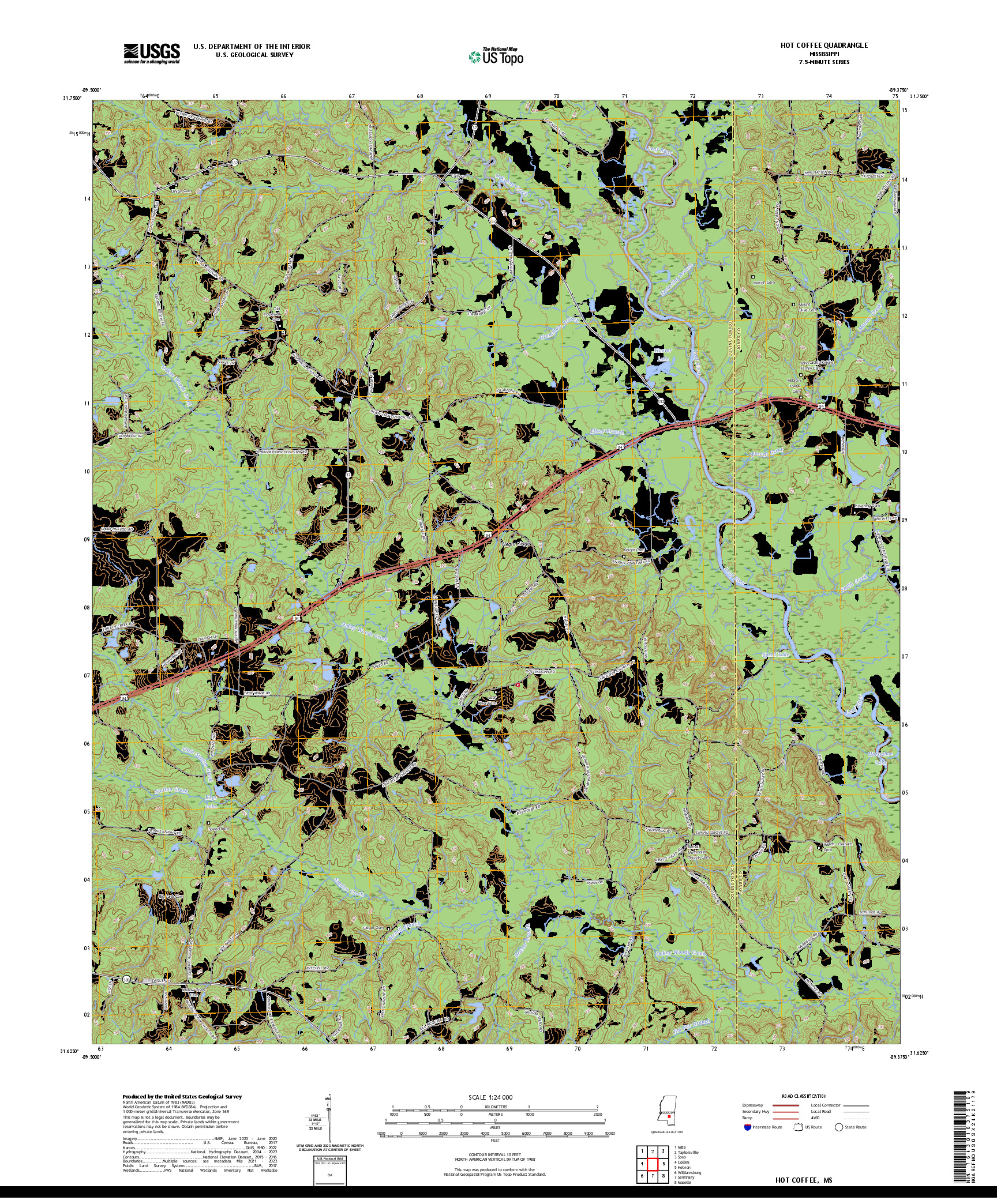 US TOPO 7.5-MINUTE MAP FOR HOT COFFEE, MS