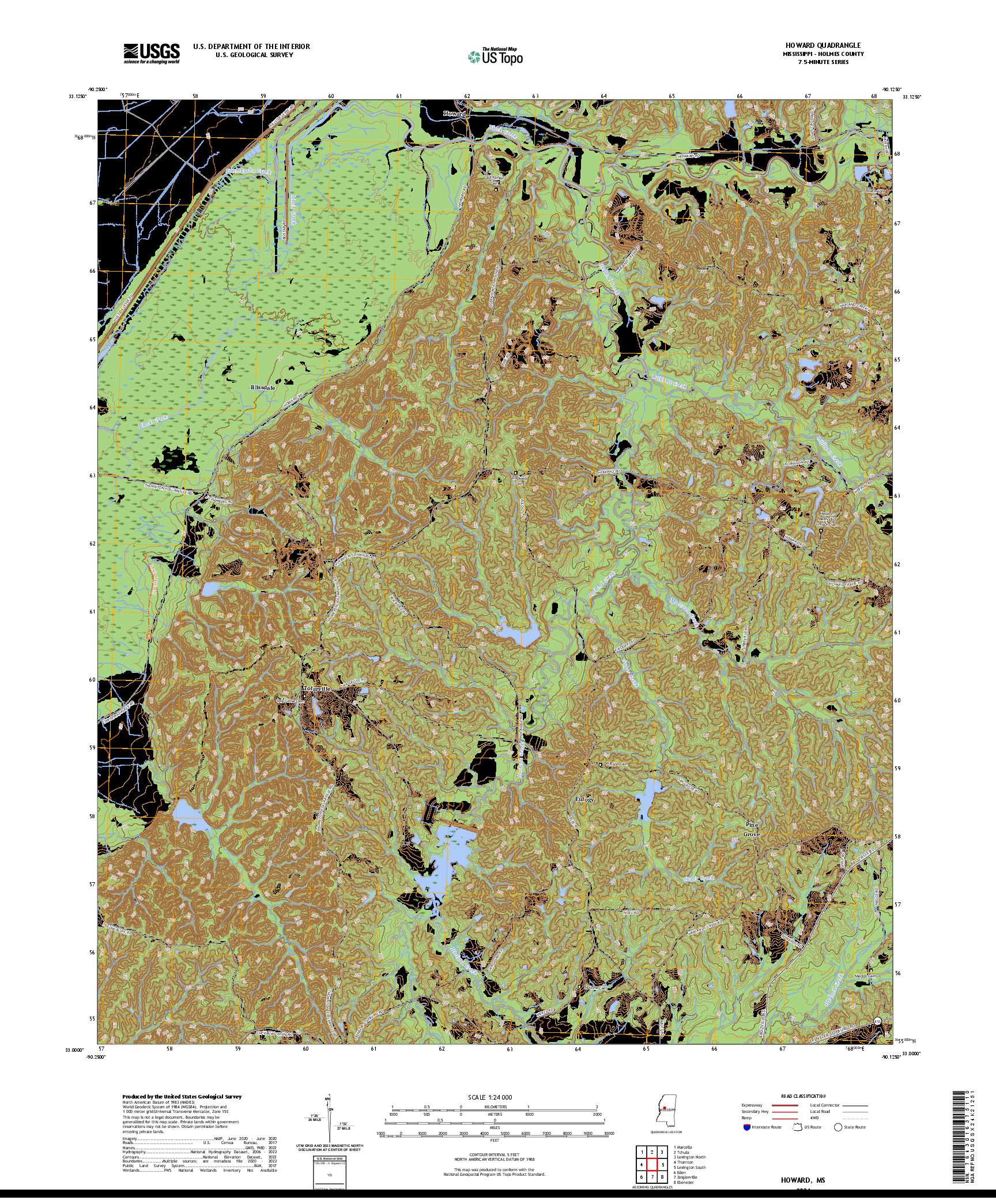 US TOPO 7.5-MINUTE MAP FOR HOWARD, MS