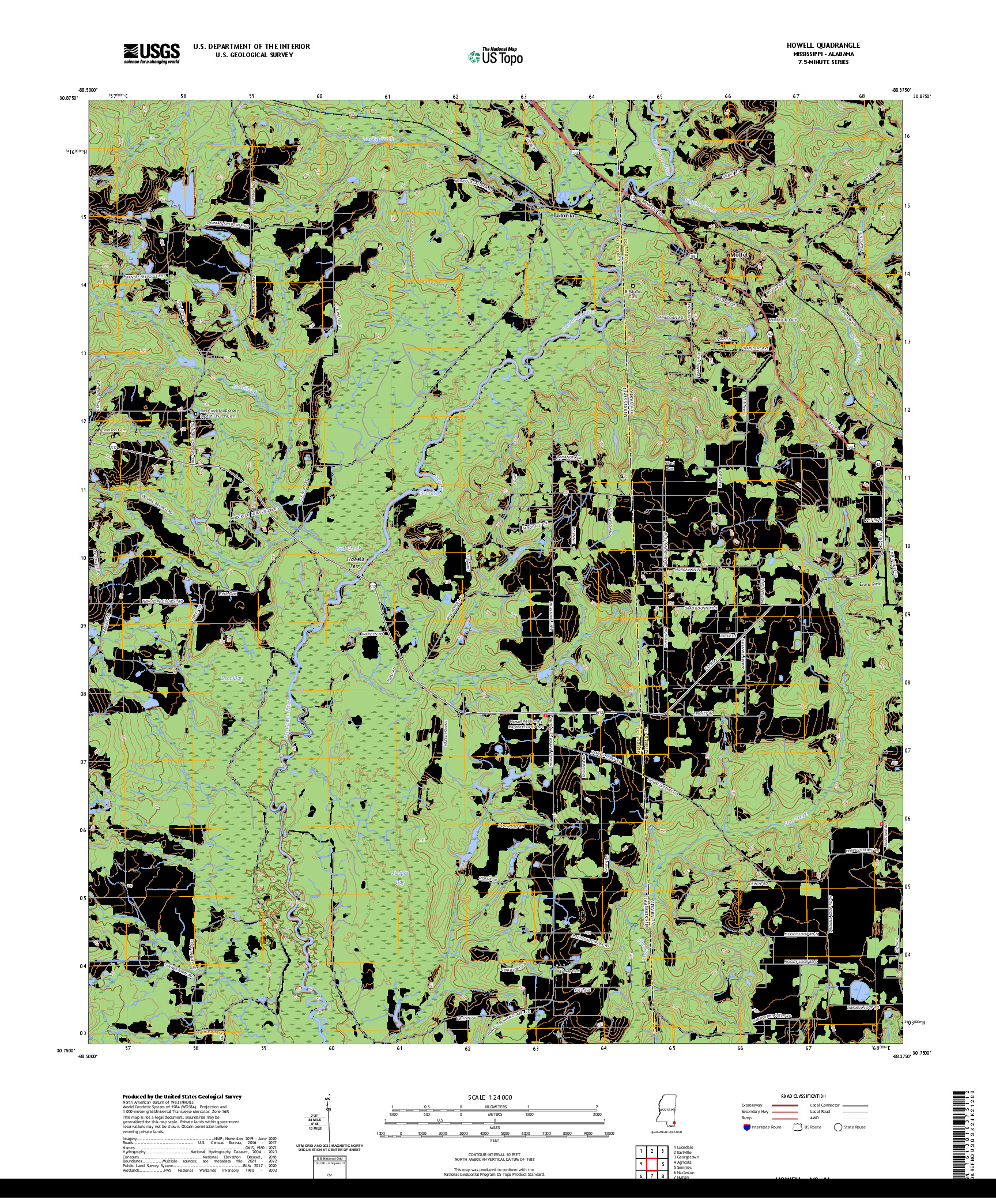 US TOPO 7.5-MINUTE MAP FOR HOWELL, MS,AL