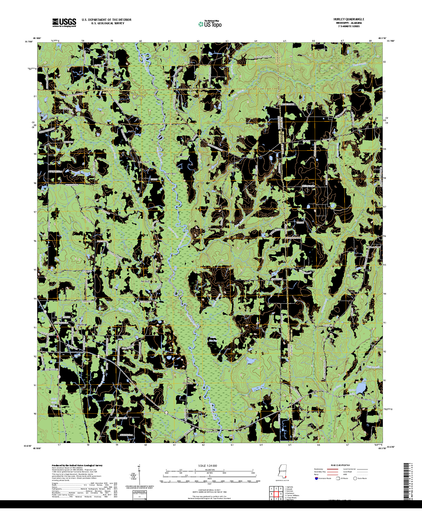 US TOPO 7.5-MINUTE MAP FOR HURLEY, MS,AL