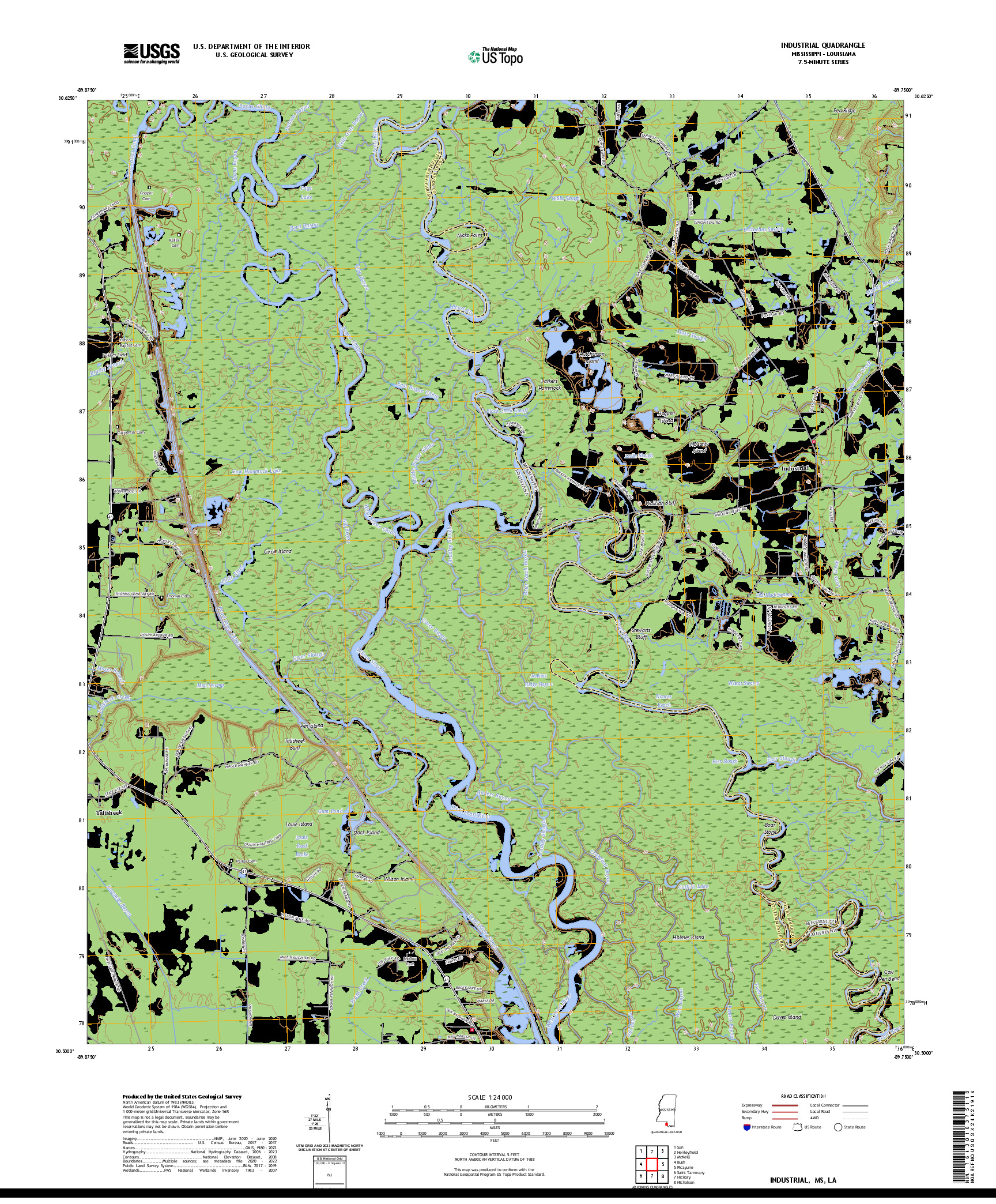 US TOPO 7.5-MINUTE MAP FOR INDUSTRIAL, MS,LA