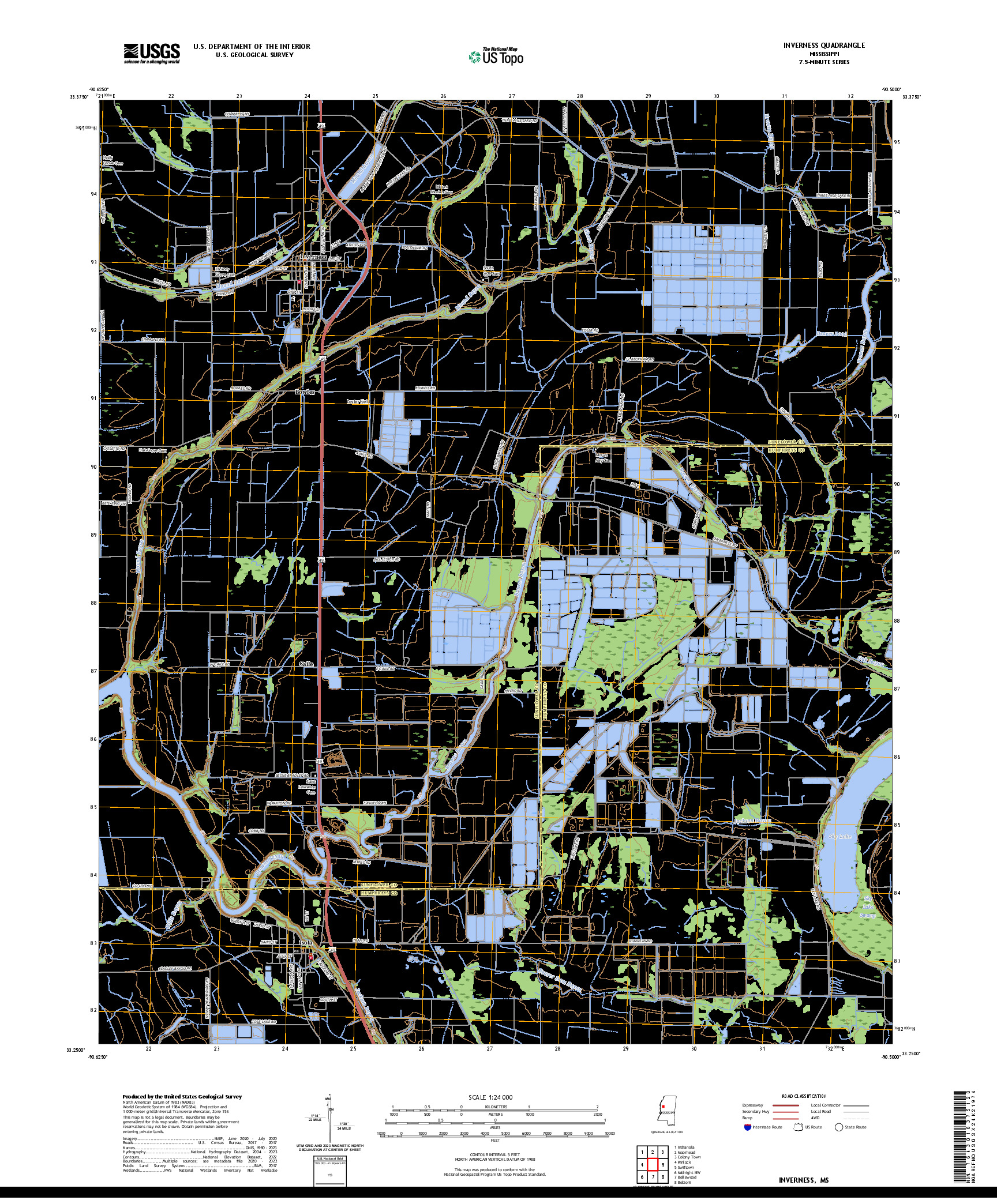 US TOPO 7.5-MINUTE MAP FOR INVERNESS, MS