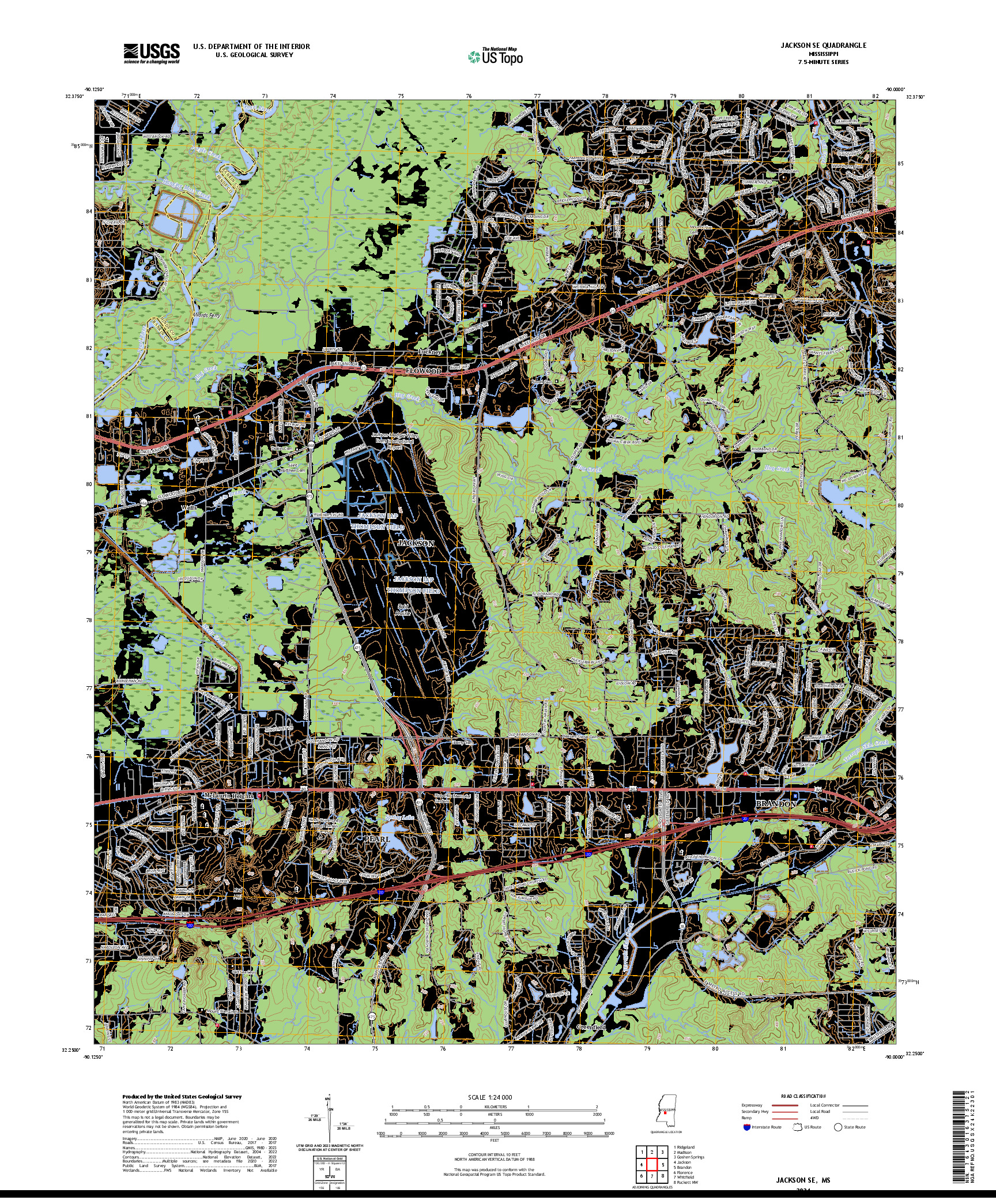 US TOPO 7.5-MINUTE MAP FOR JACKSON SE, MS