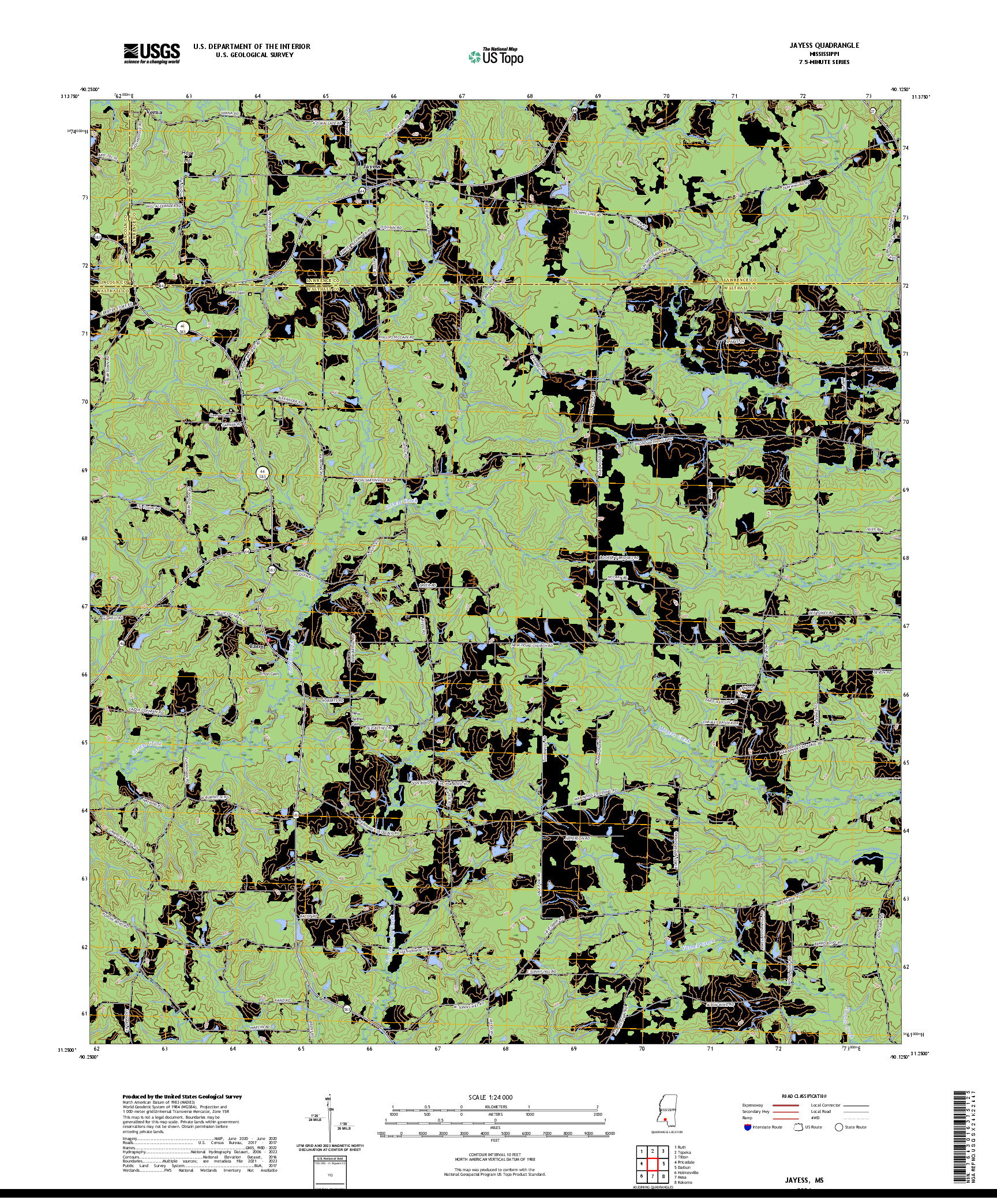 US TOPO 7.5-MINUTE MAP FOR JAYESS, MS