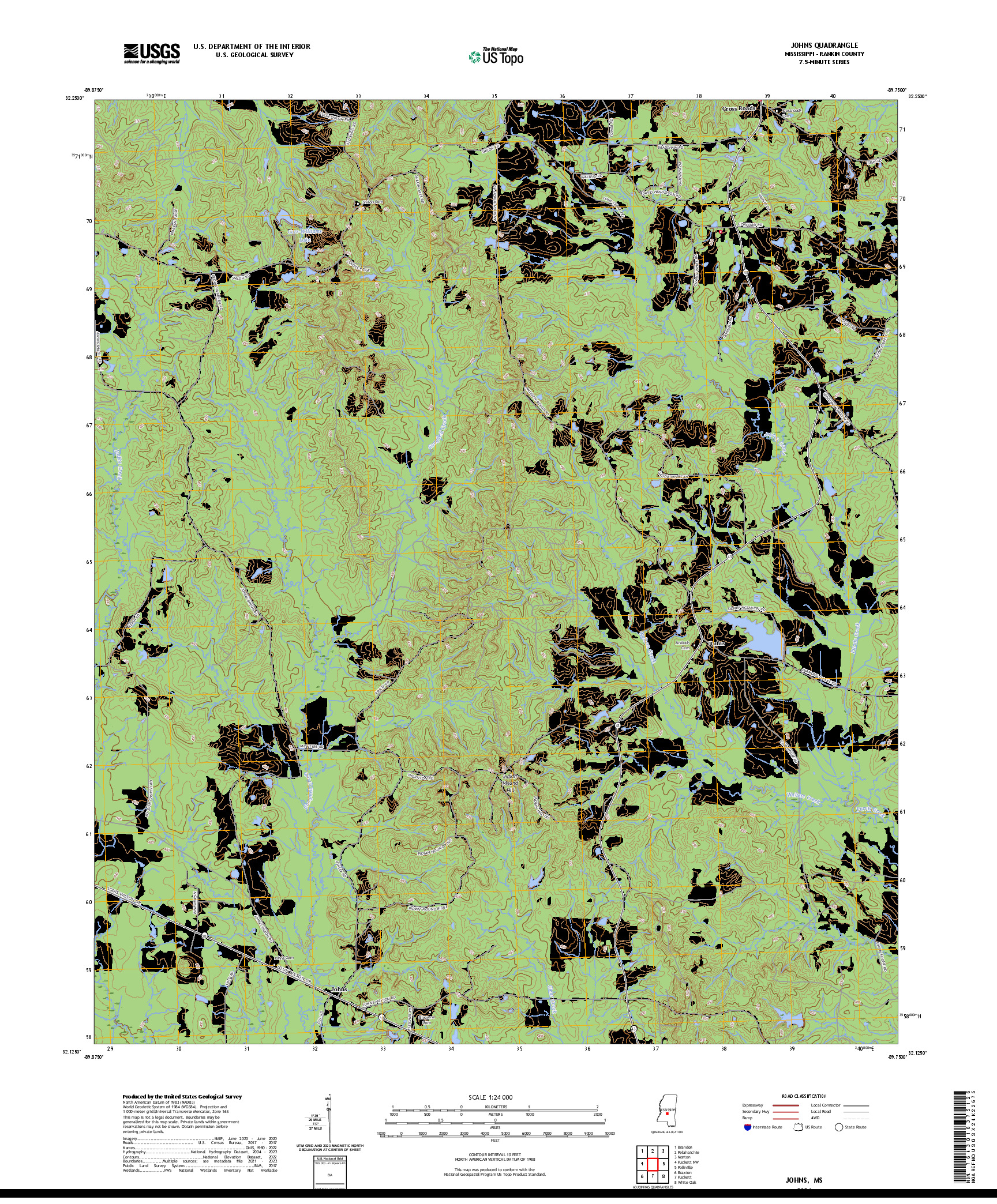 US TOPO 7.5-MINUTE MAP FOR JOHNS, MS