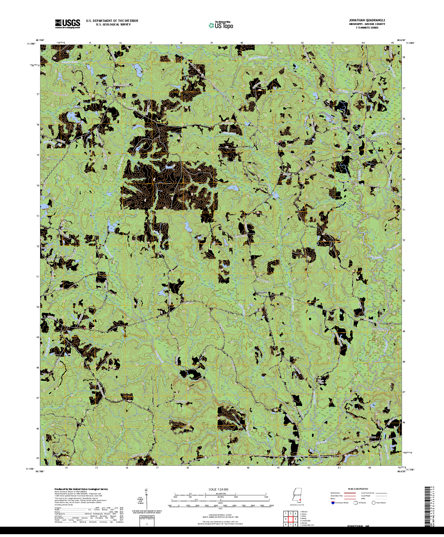 US TOPO 7.5-MINUTE MAP FOR JONATHAN, MS