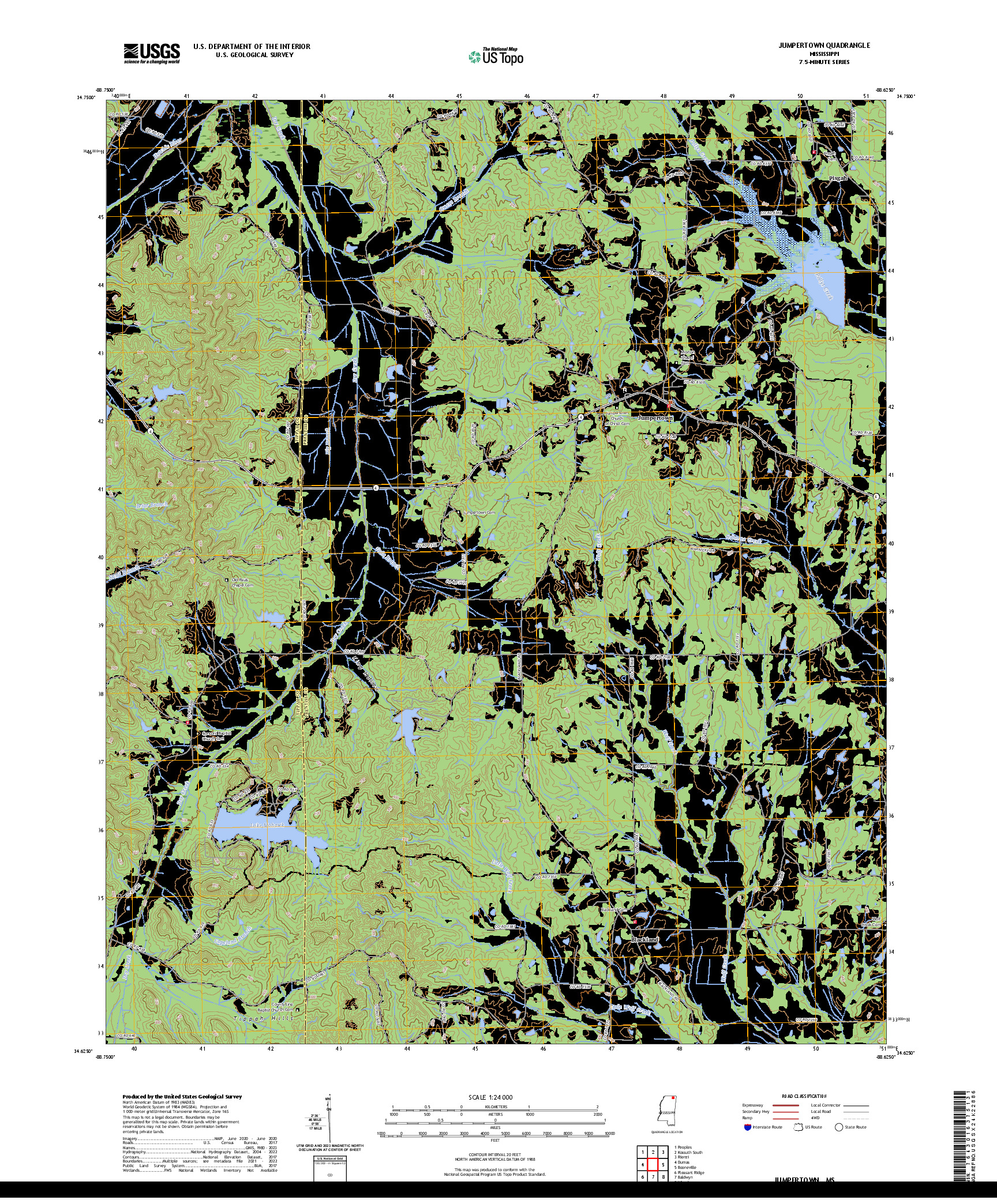 US TOPO 7.5-MINUTE MAP FOR JUMPERTOWN, MS