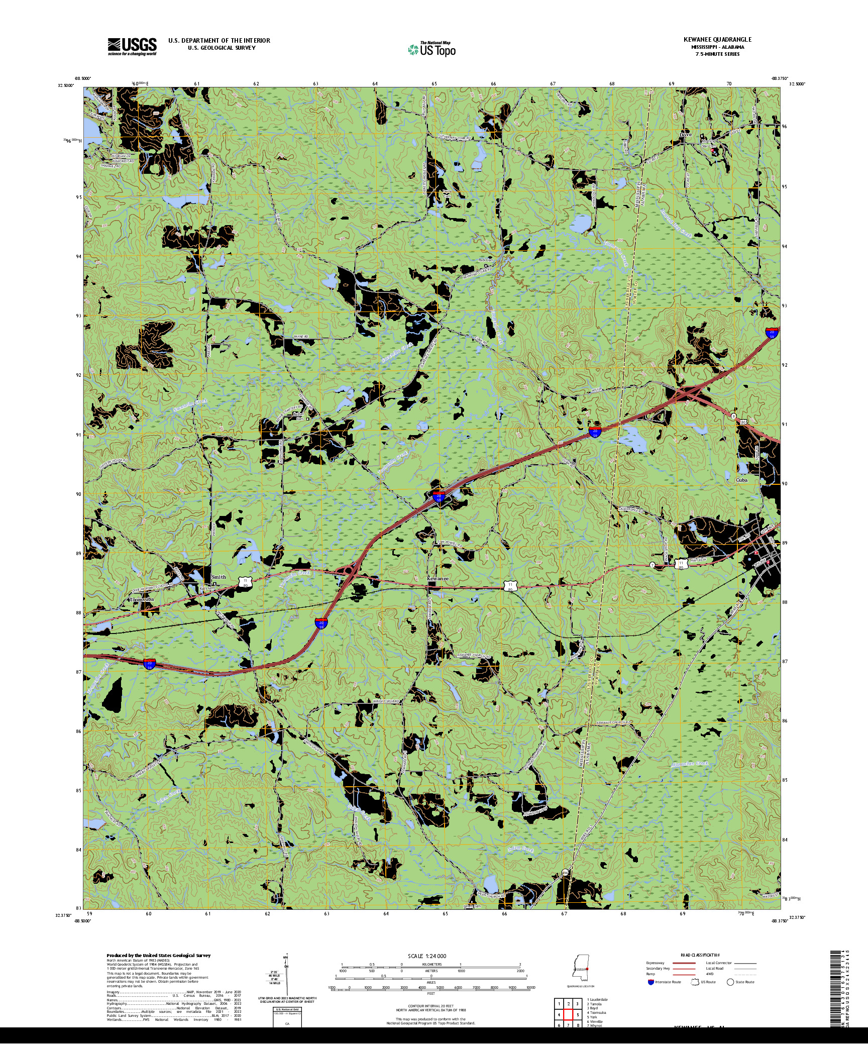US TOPO 7.5-MINUTE MAP FOR KEWANEE, MS,AL