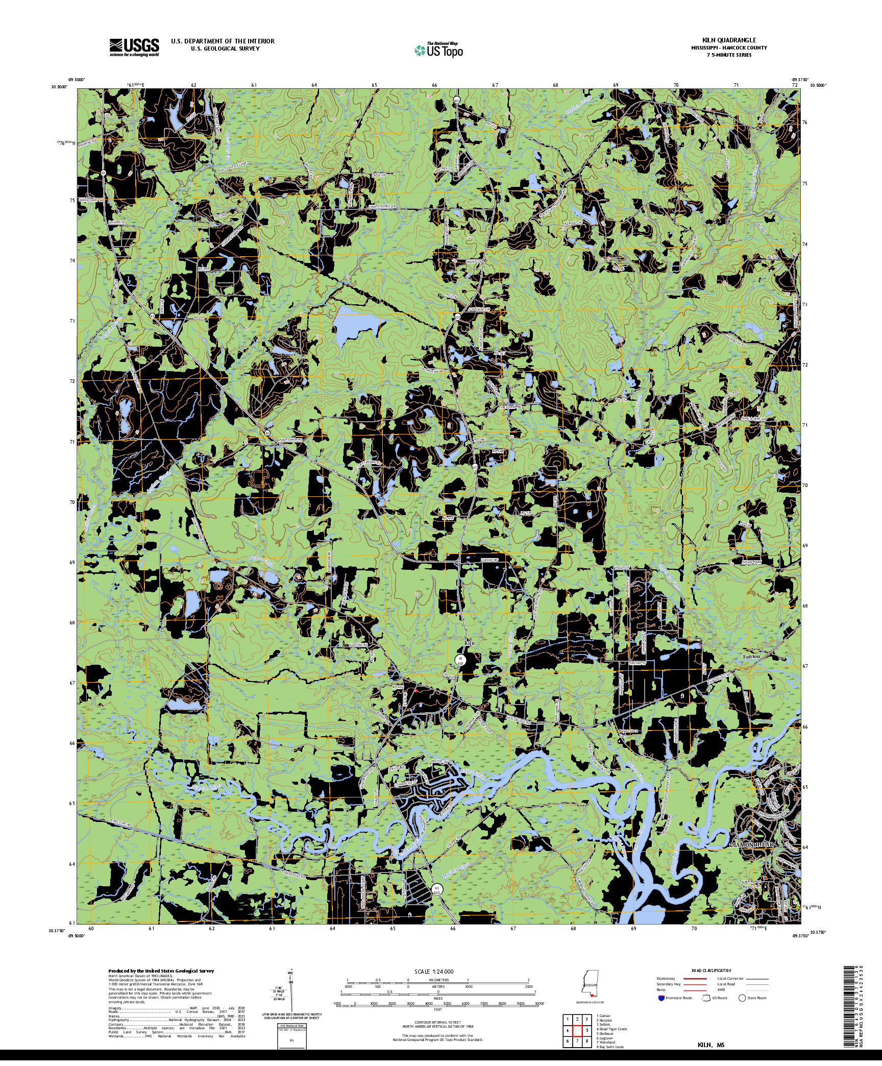US TOPO 7.5-MINUTE MAP FOR KILN, MS