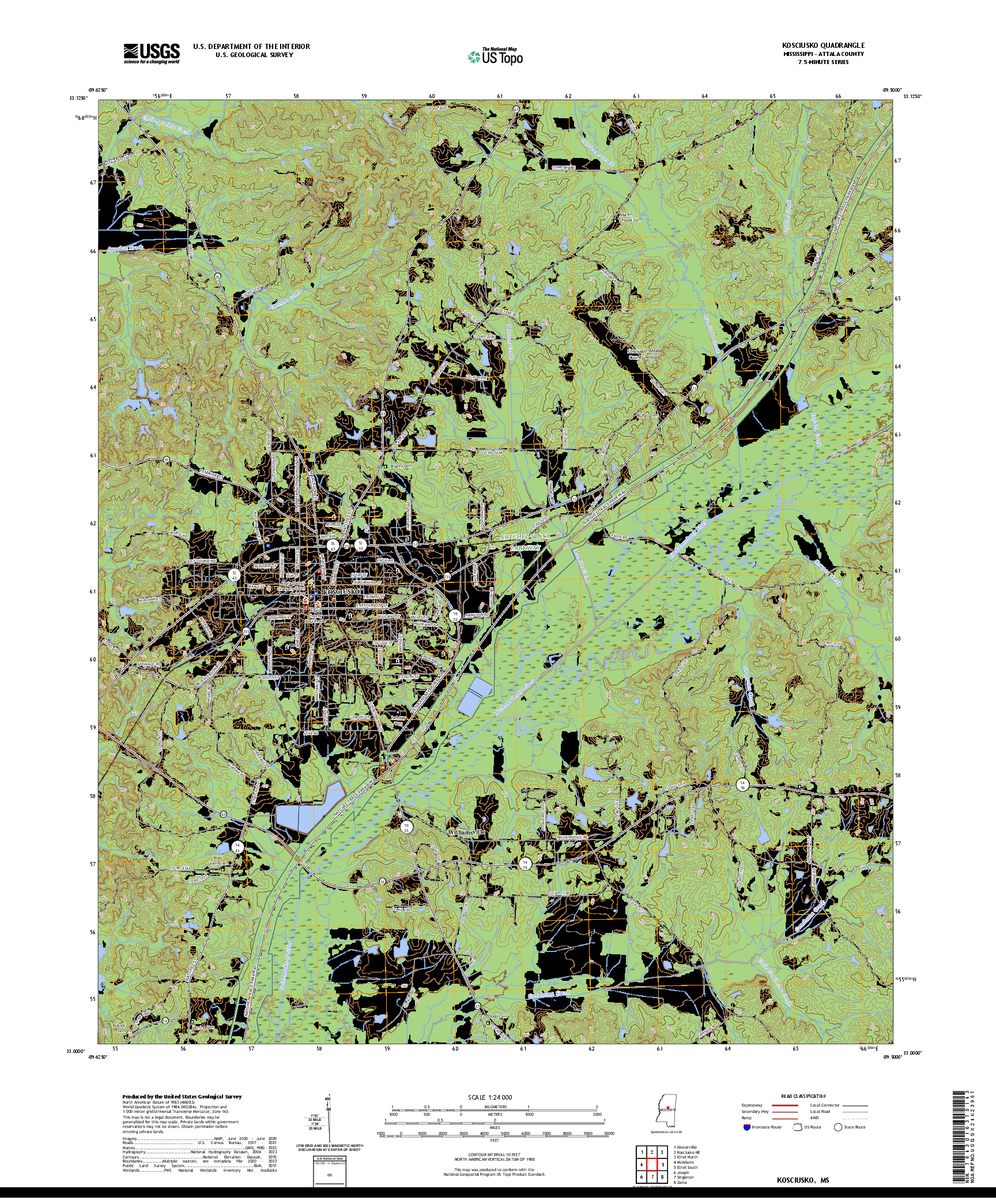 US TOPO 7.5-MINUTE MAP FOR KOSCIUSKO, MS
