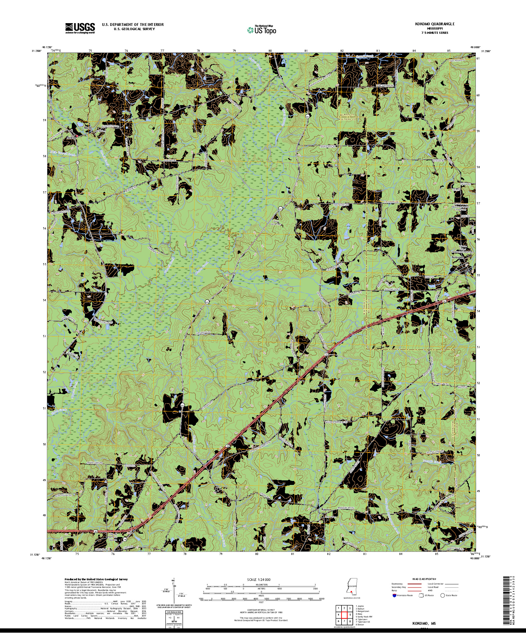 US TOPO 7.5-MINUTE MAP FOR KOKOMO, MS