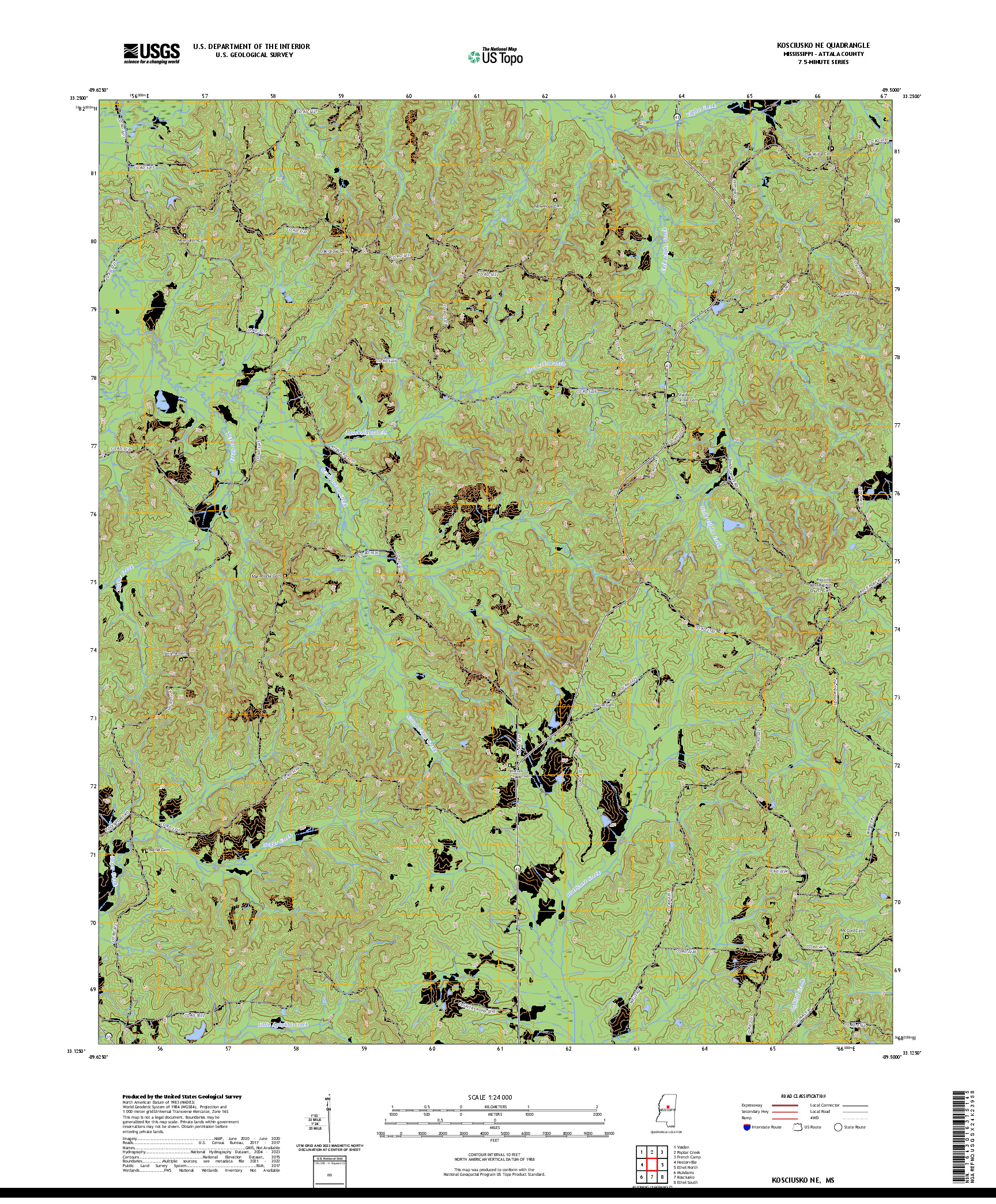 US TOPO 7.5-MINUTE MAP FOR KOSCIUSKO NE, MS
