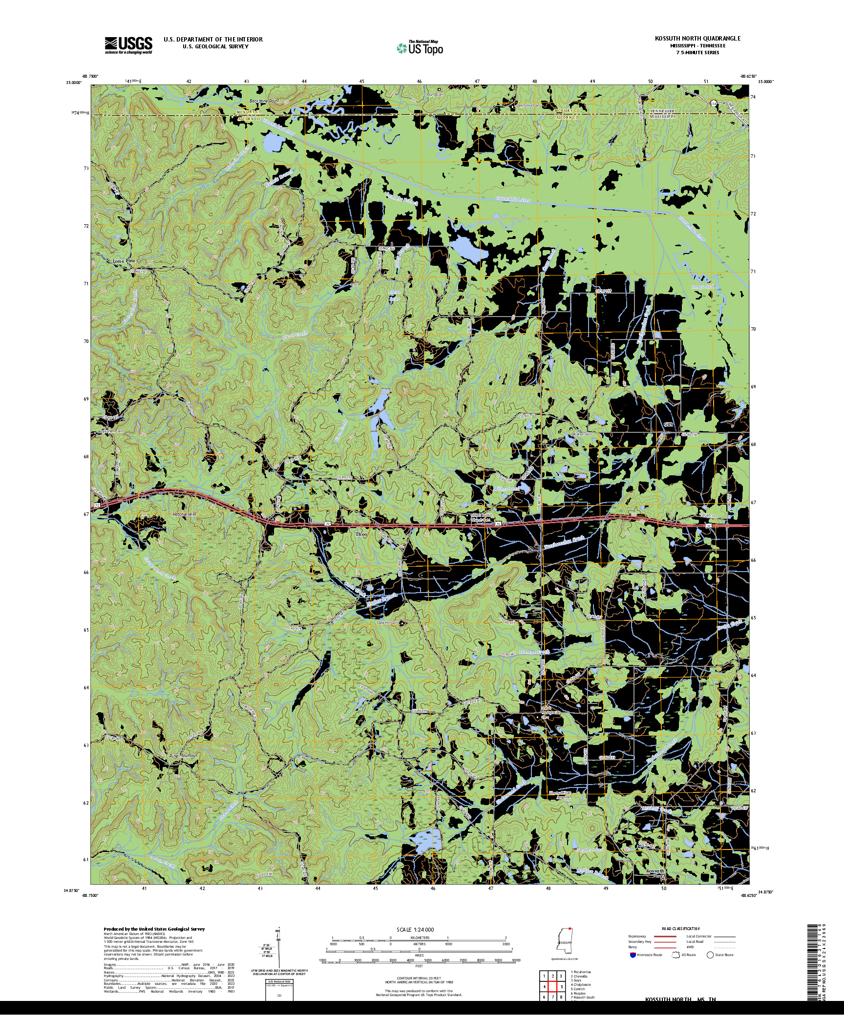 US TOPO 7.5-MINUTE MAP FOR KOSSUTH NORTH, MS,TN