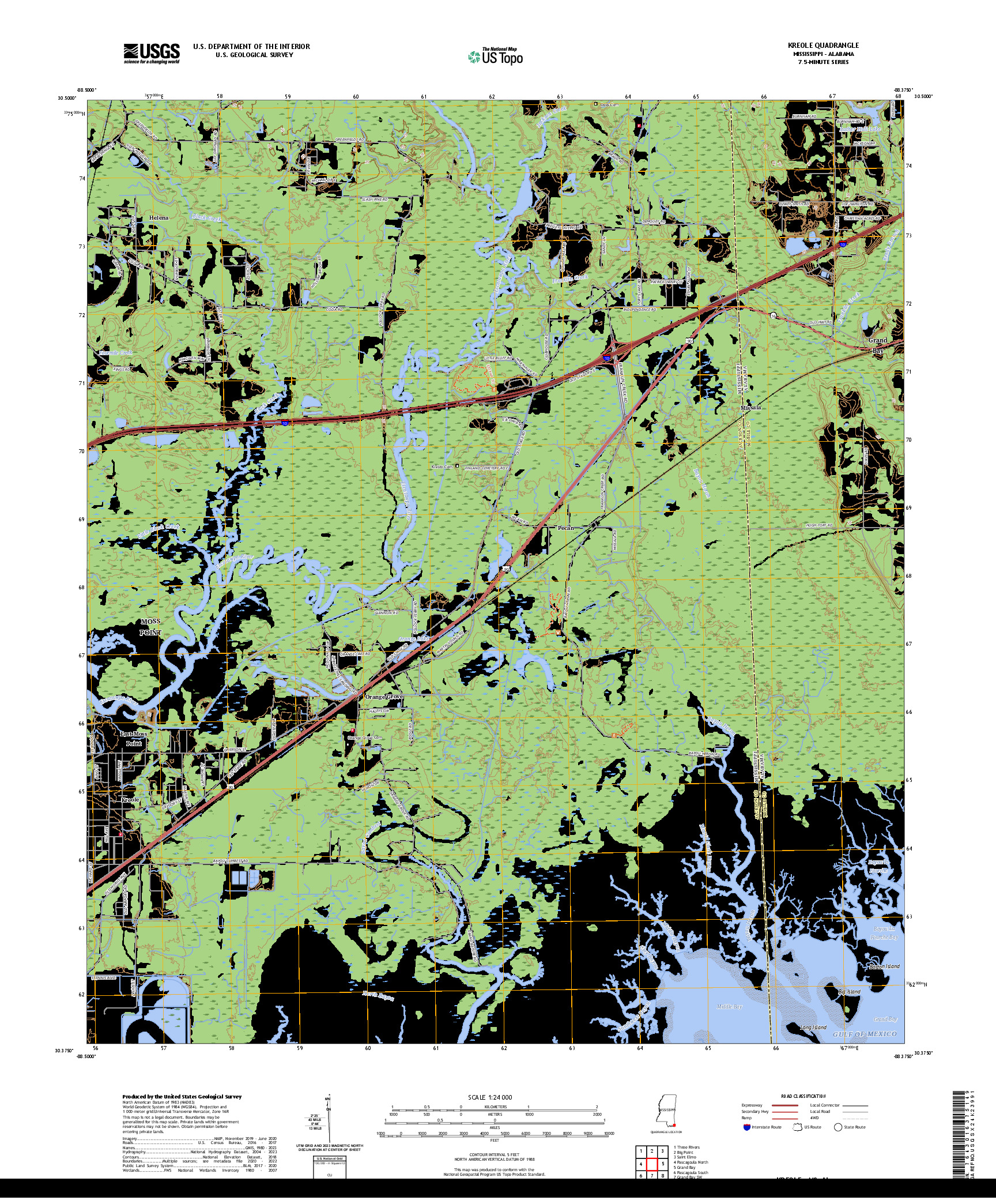 US TOPO 7.5-MINUTE MAP FOR KREOLE, MS,AL