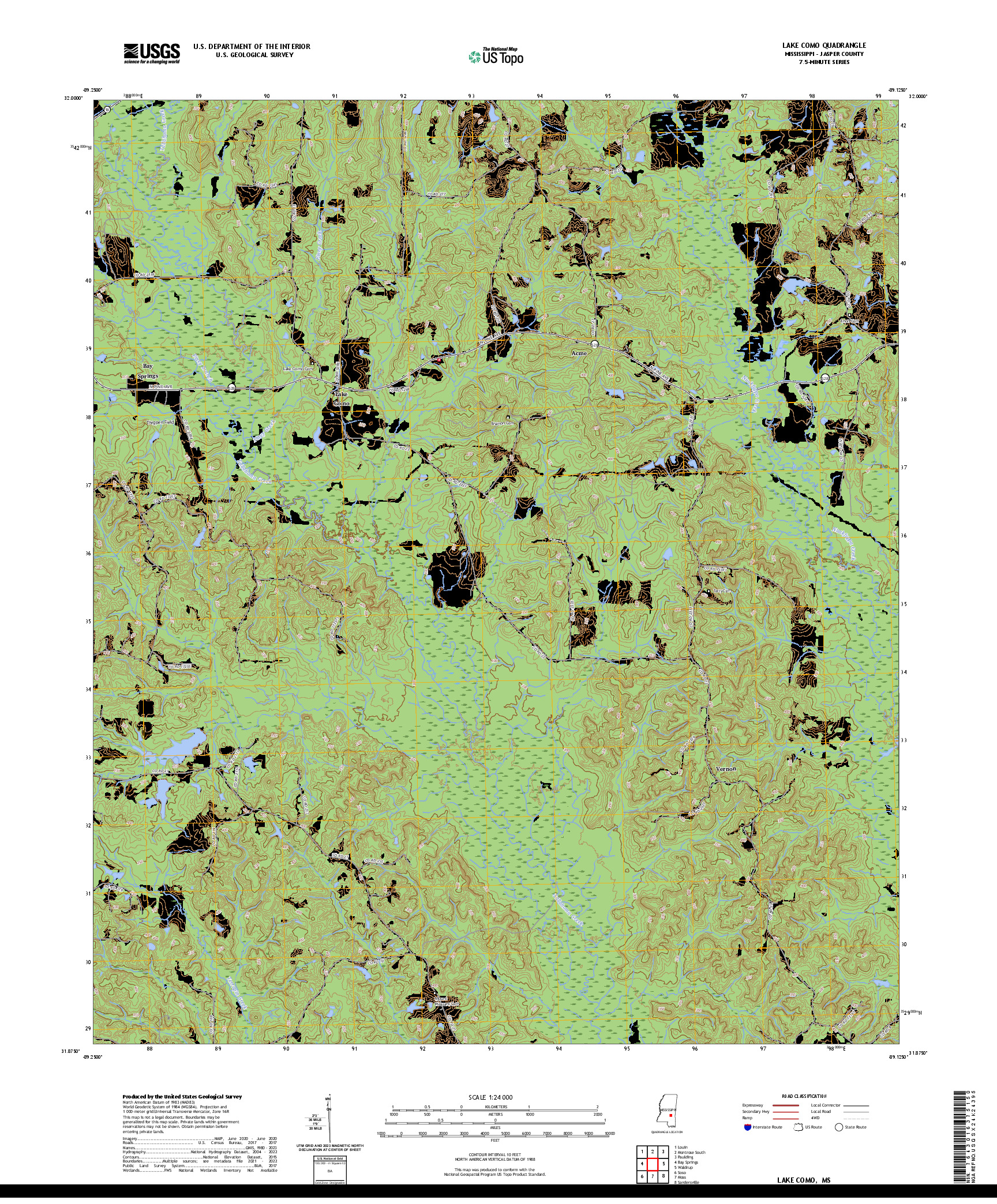 US TOPO 7.5-MINUTE MAP FOR LAKE COMO, MS