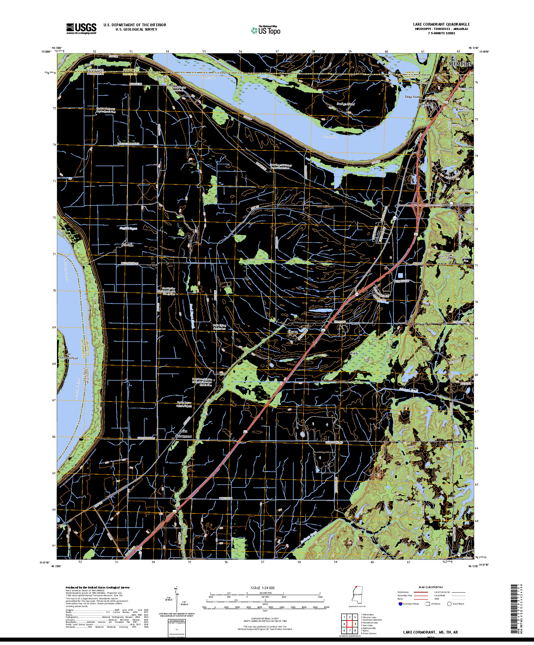 US TOPO 7.5-MINUTE MAP FOR LAKE CORMORANT, MS,TN,AR