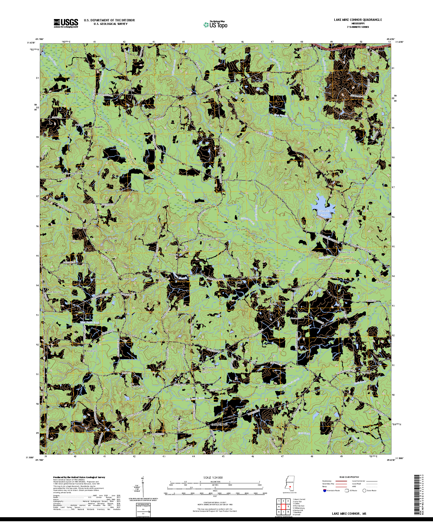 US TOPO 7.5-MINUTE MAP FOR LAKE MIKE CONNOR, MS