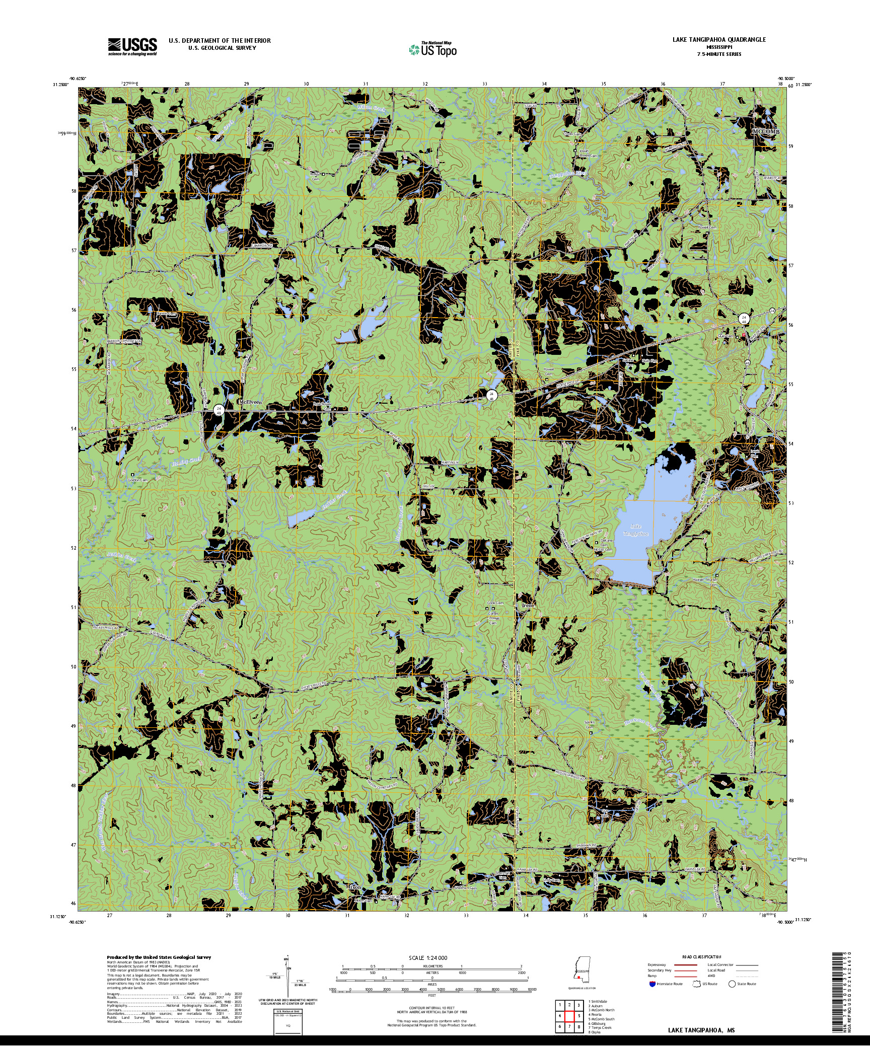 US TOPO 7.5-MINUTE MAP FOR LAKE TANGIPAHOA, MS