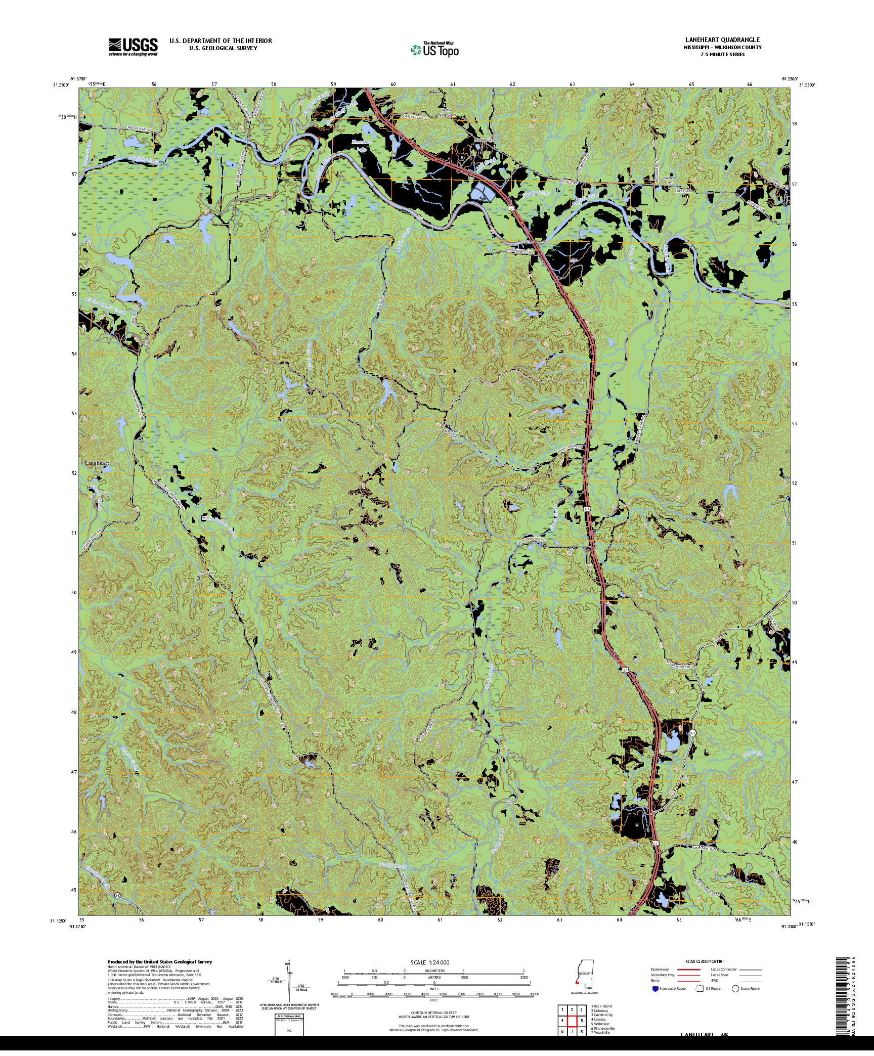US TOPO 7.5-MINUTE MAP FOR LANEHEART, MS