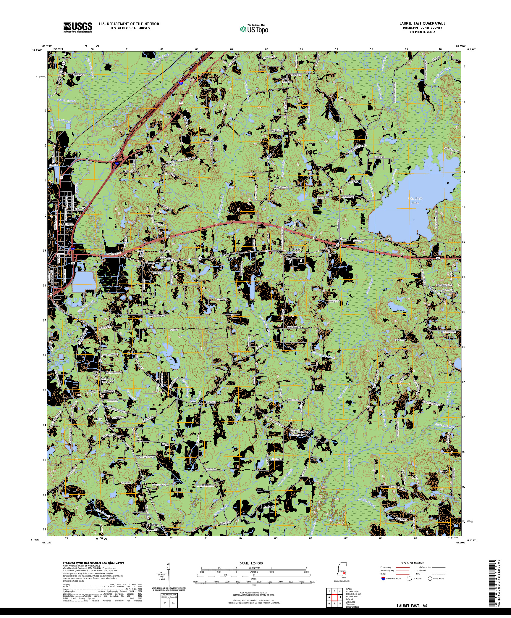 US TOPO 7.5-MINUTE MAP FOR LAUREL EAST, MS