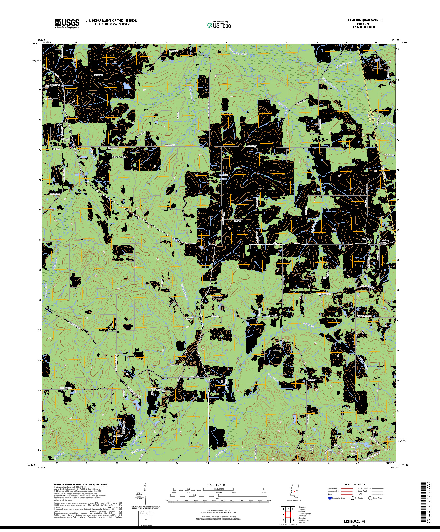 US TOPO 7.5-MINUTE MAP FOR LEESBURG, MS