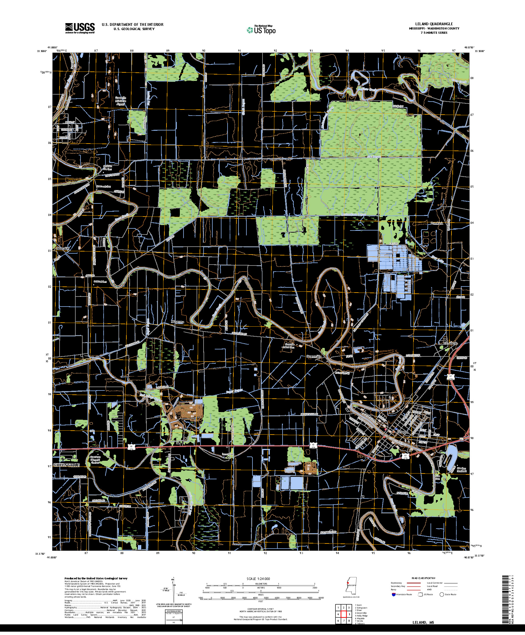 US TOPO 7.5-MINUTE MAP FOR LELAND, MS