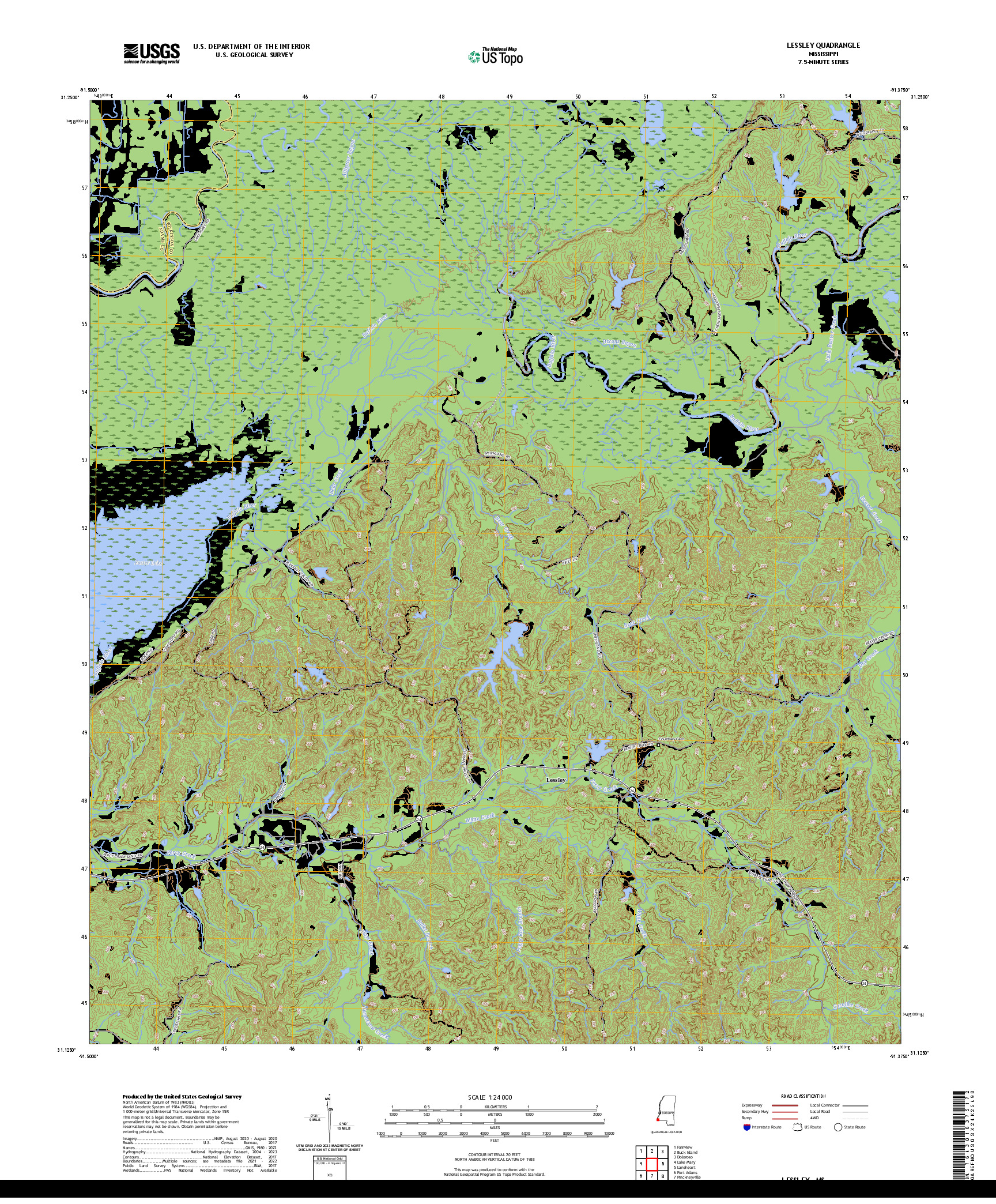 US TOPO 7.5-MINUTE MAP FOR LESSLEY, MS
