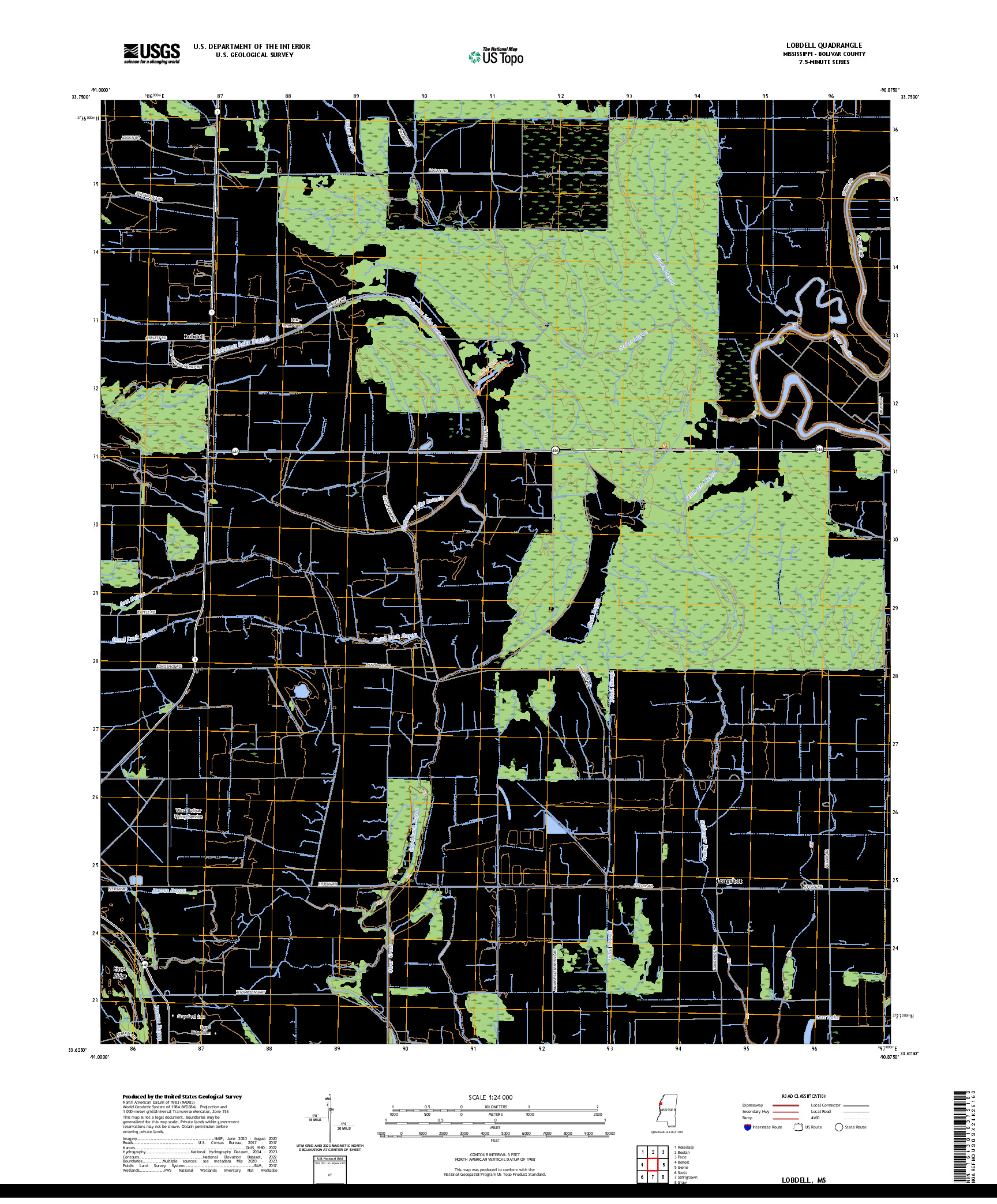 US TOPO 7.5-MINUTE MAP FOR LOBDELL, MS