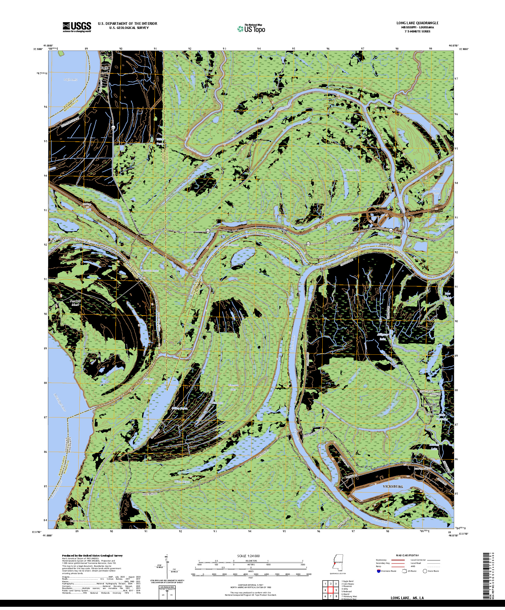 US TOPO 7.5-MINUTE MAP FOR LONG LAKE, MS,LA