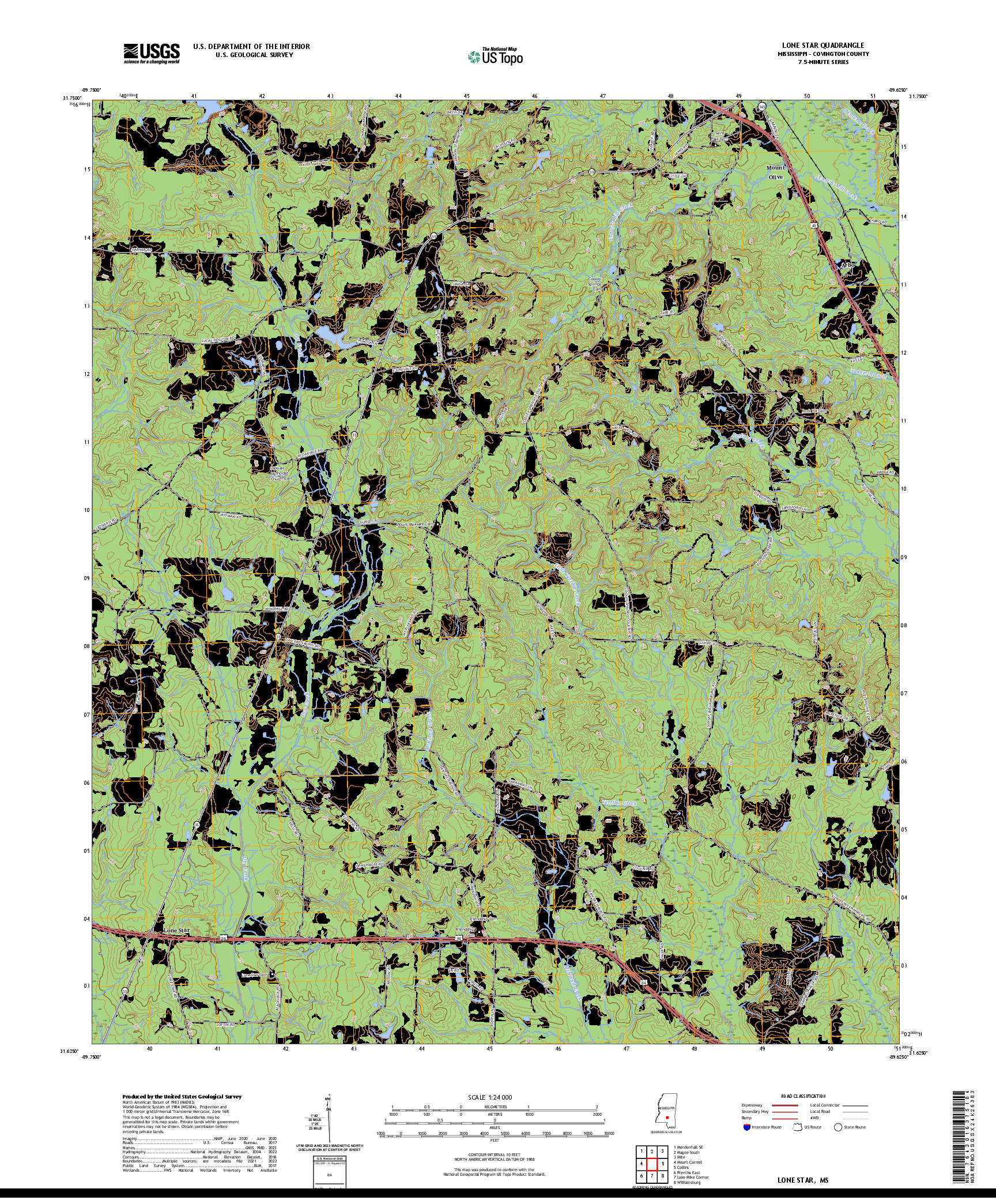 US TOPO 7.5-MINUTE MAP FOR LONE STAR, MS
