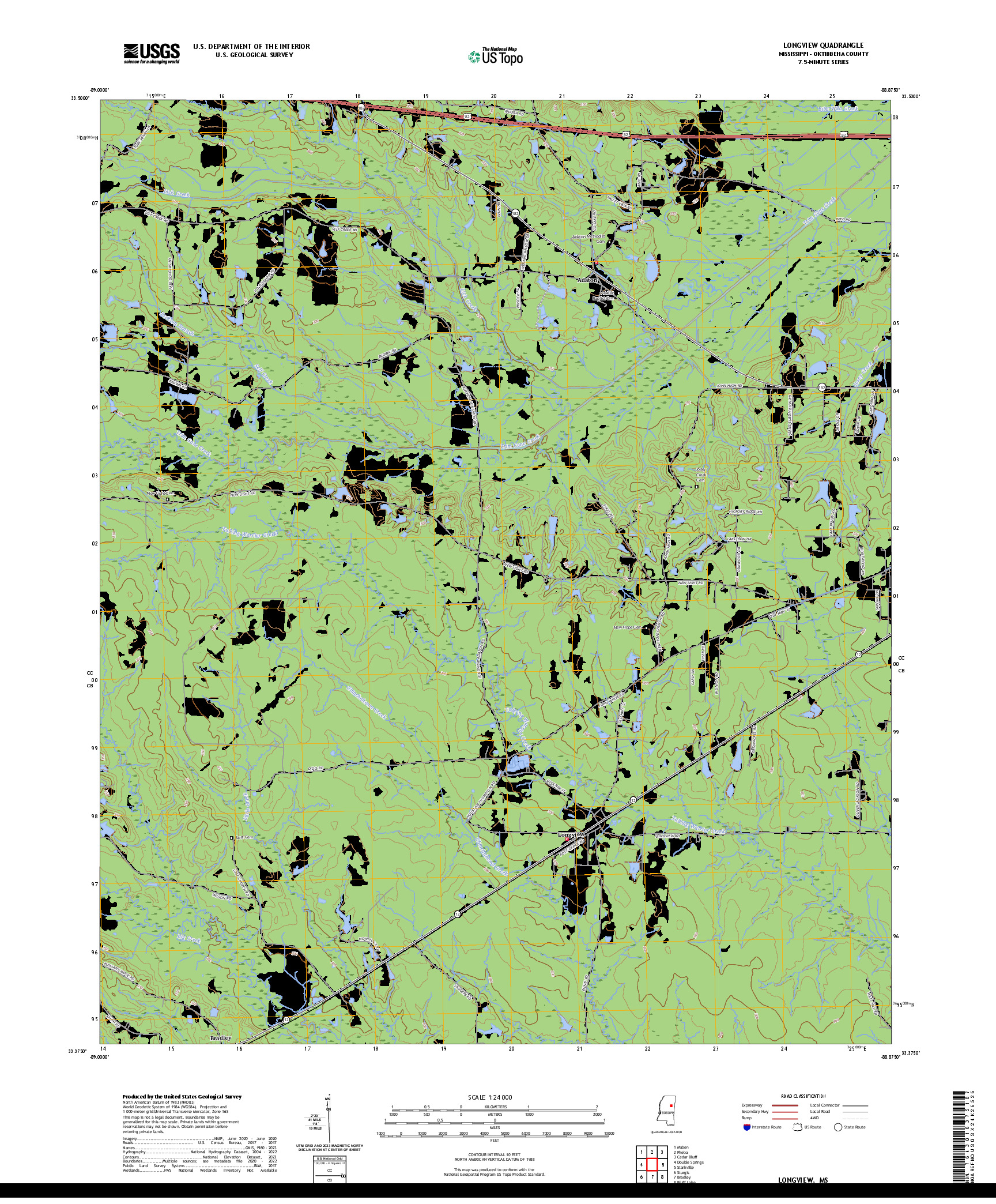 US TOPO 7.5-MINUTE MAP FOR LONGVIEW, MS