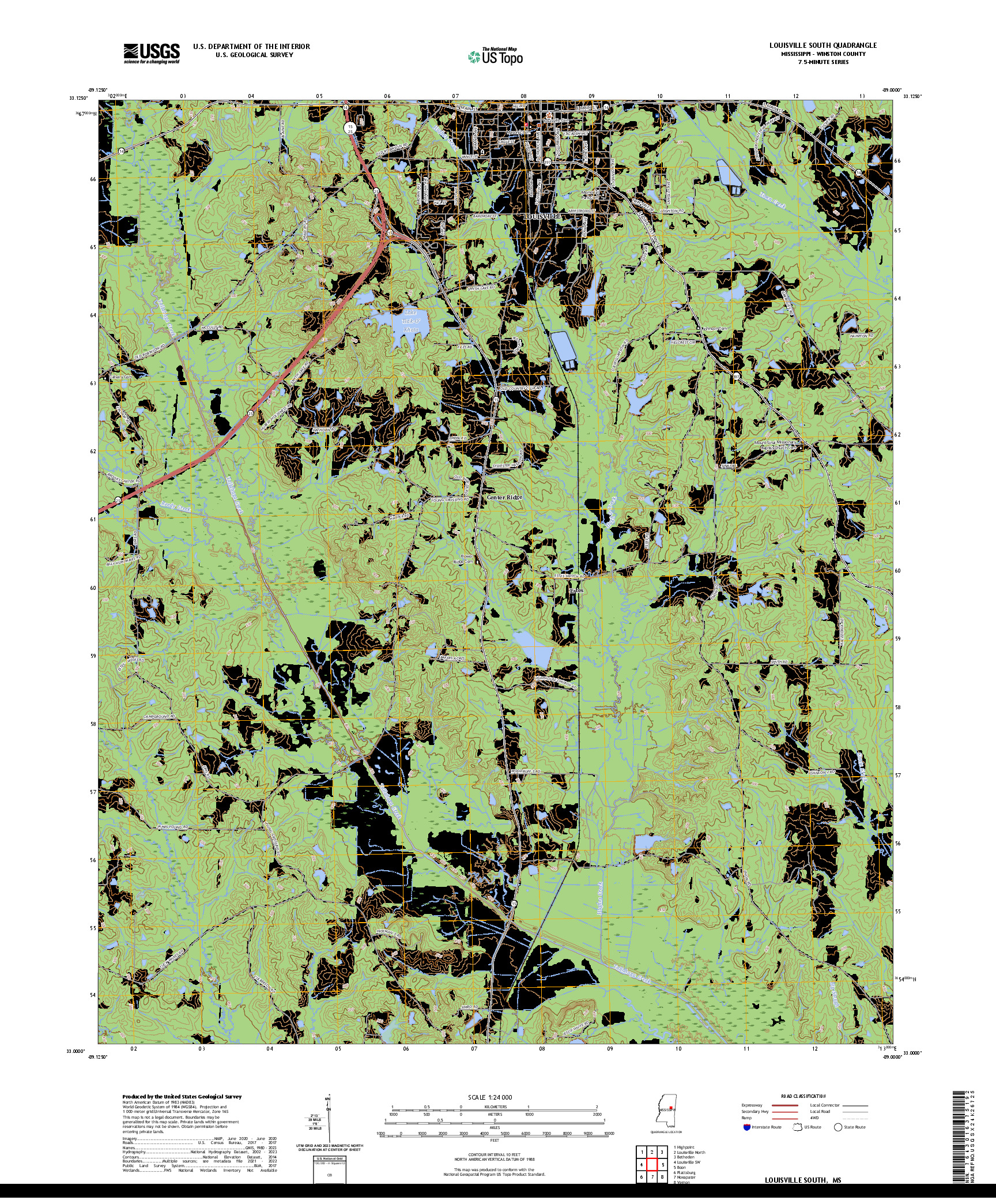 US TOPO 7.5-MINUTE MAP FOR LOUISVILLE SOUTH, MS