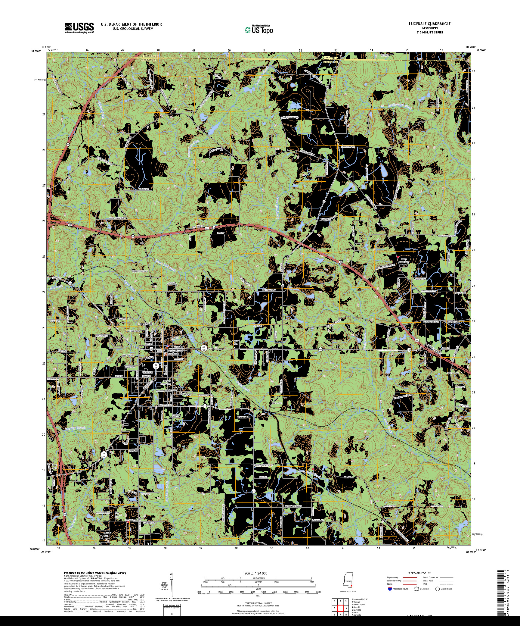 US TOPO 7.5-MINUTE MAP FOR LUCEDALE, MS