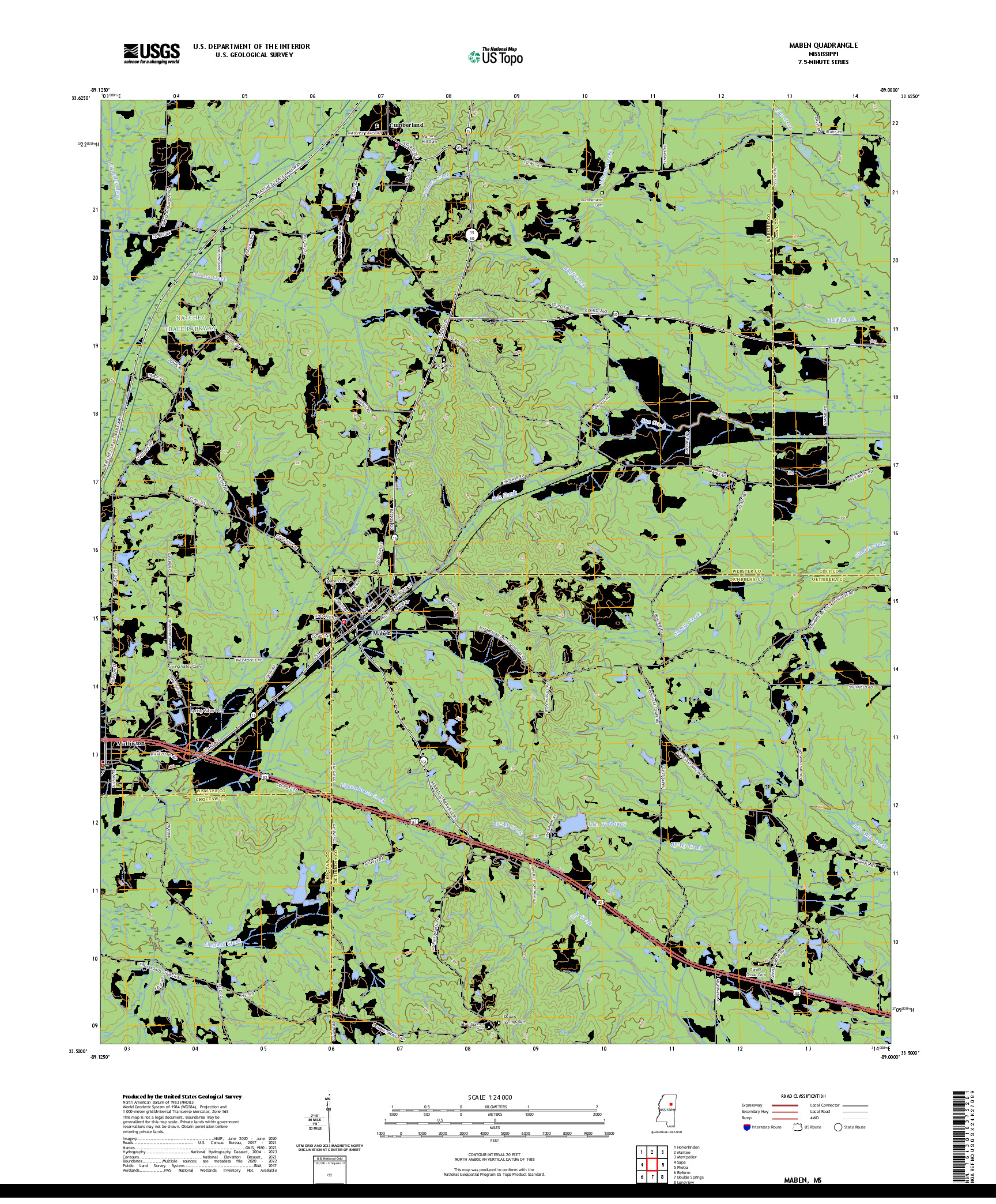 US TOPO 7.5-MINUTE MAP FOR MABEN, MS