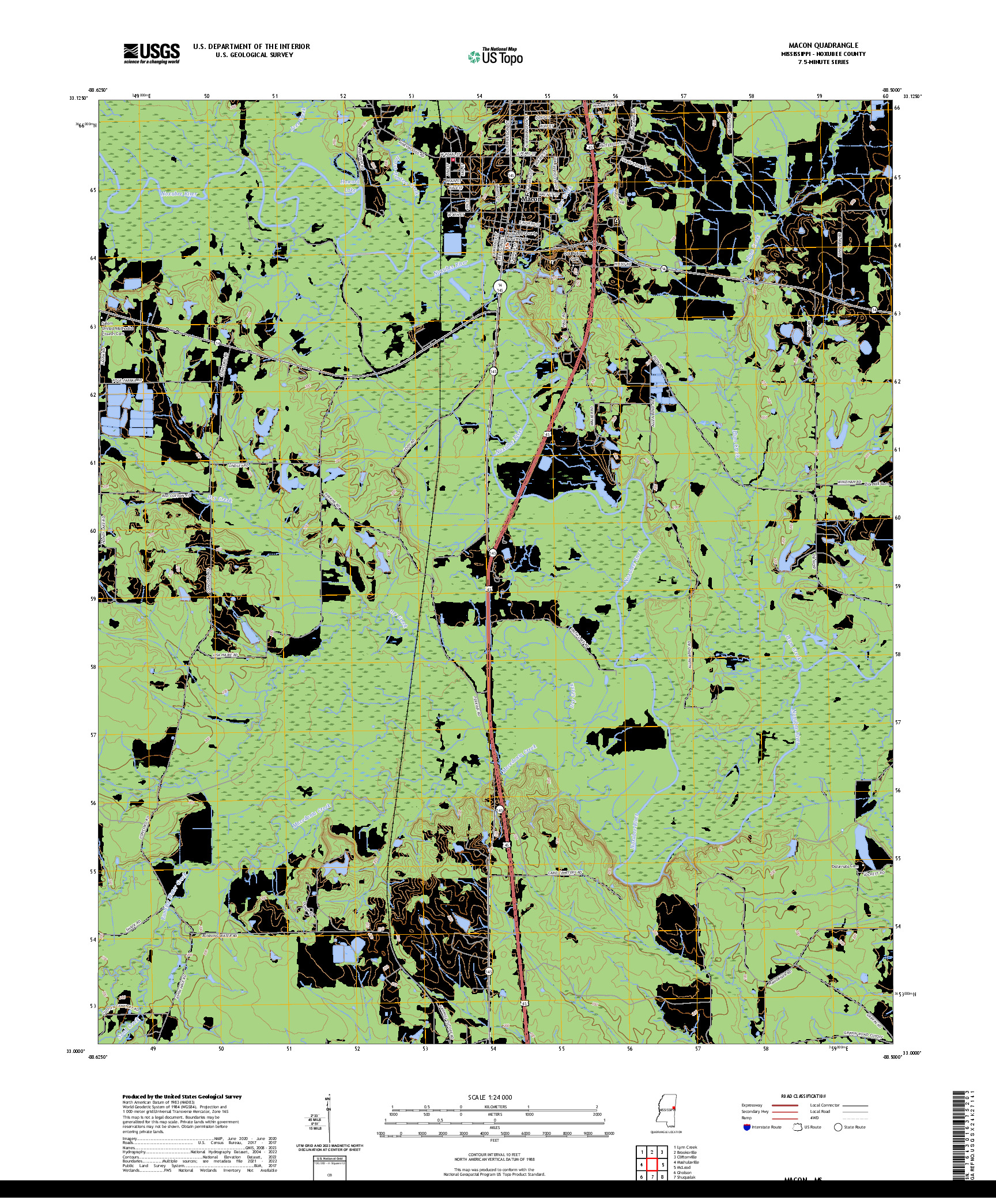 US TOPO 7.5-MINUTE MAP FOR MACON, MS