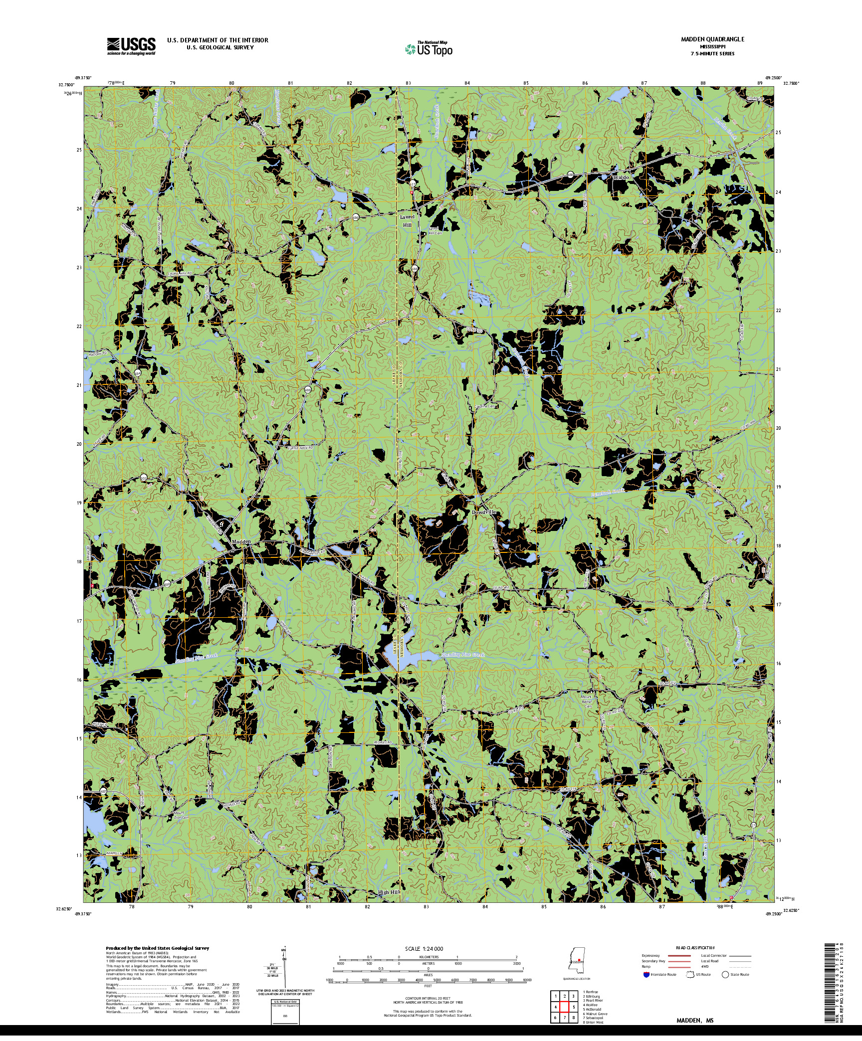 US TOPO 7.5-MINUTE MAP FOR MADDEN, MS