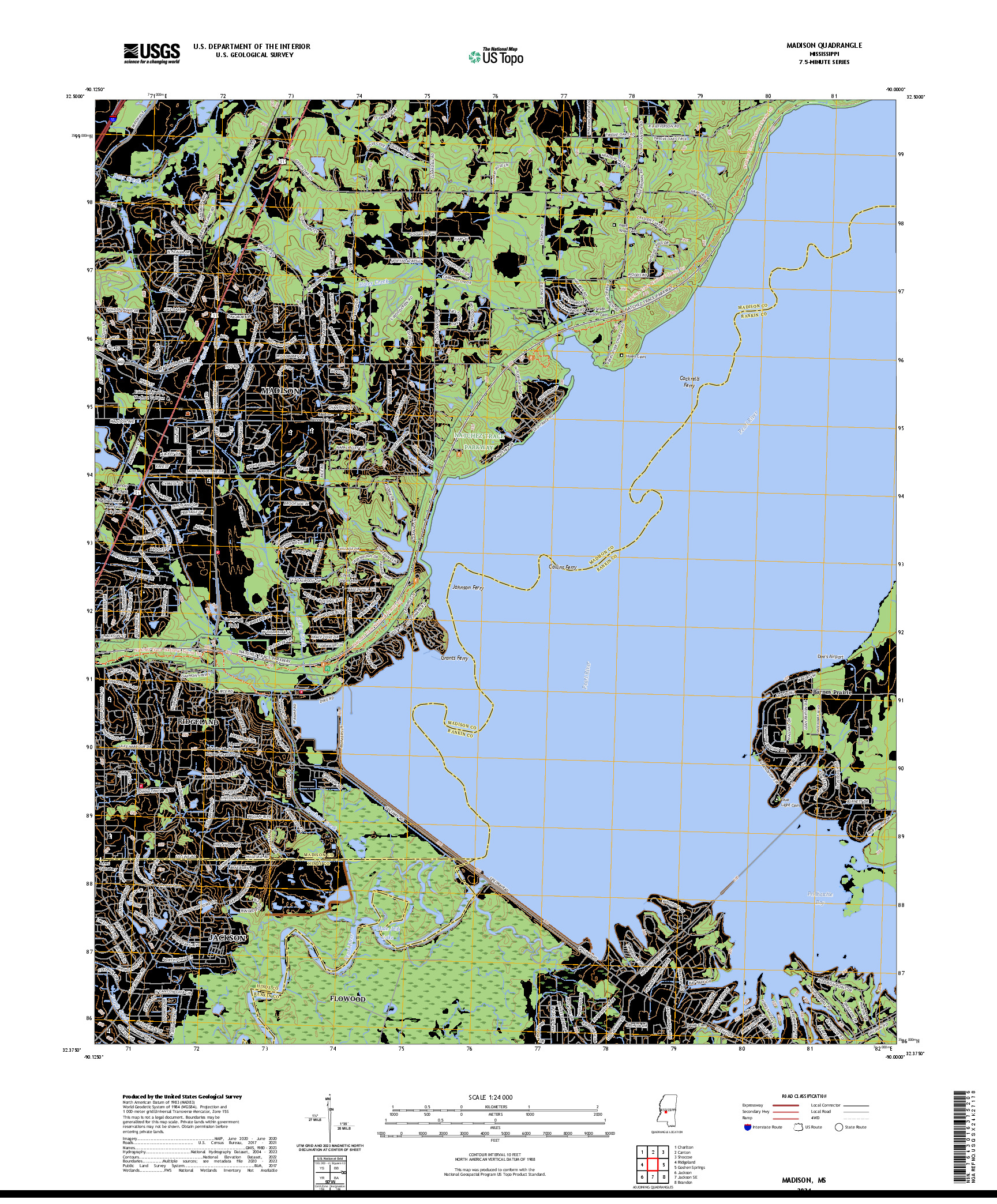 US TOPO 7.5-MINUTE MAP FOR MADISON, MS