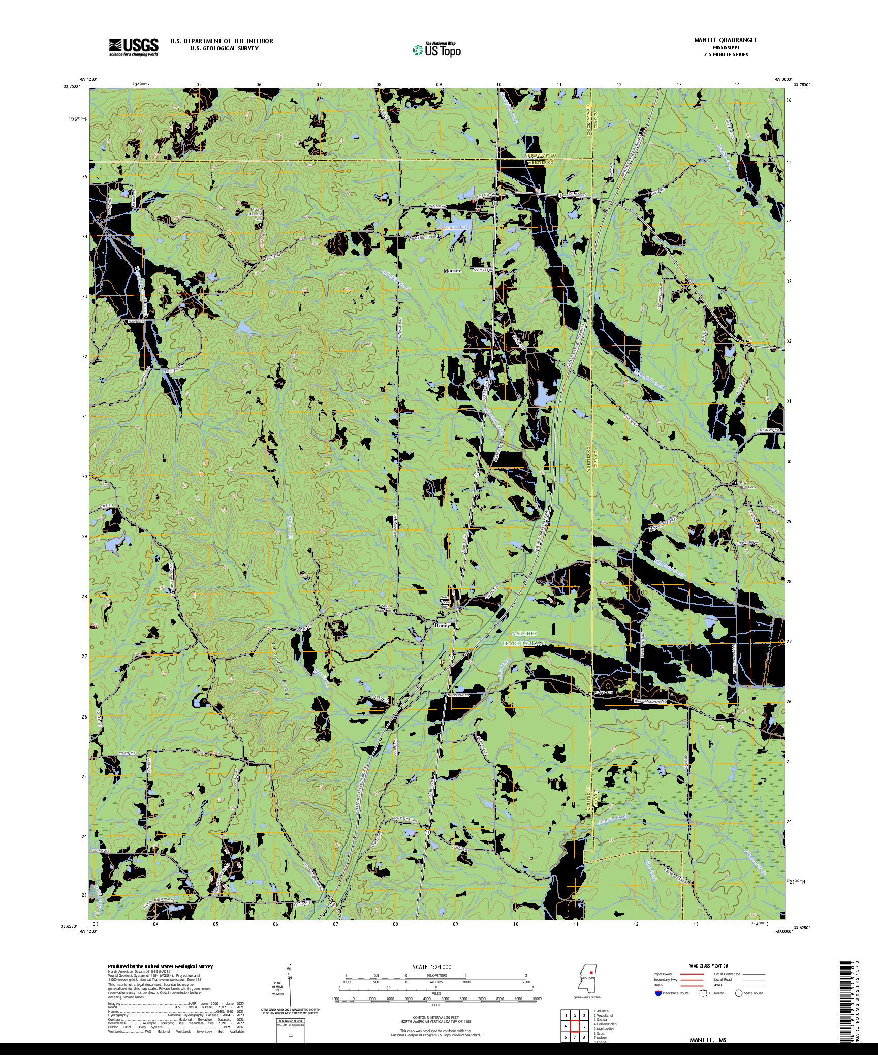 US TOPO 7.5-MINUTE MAP FOR MANTEE, MS