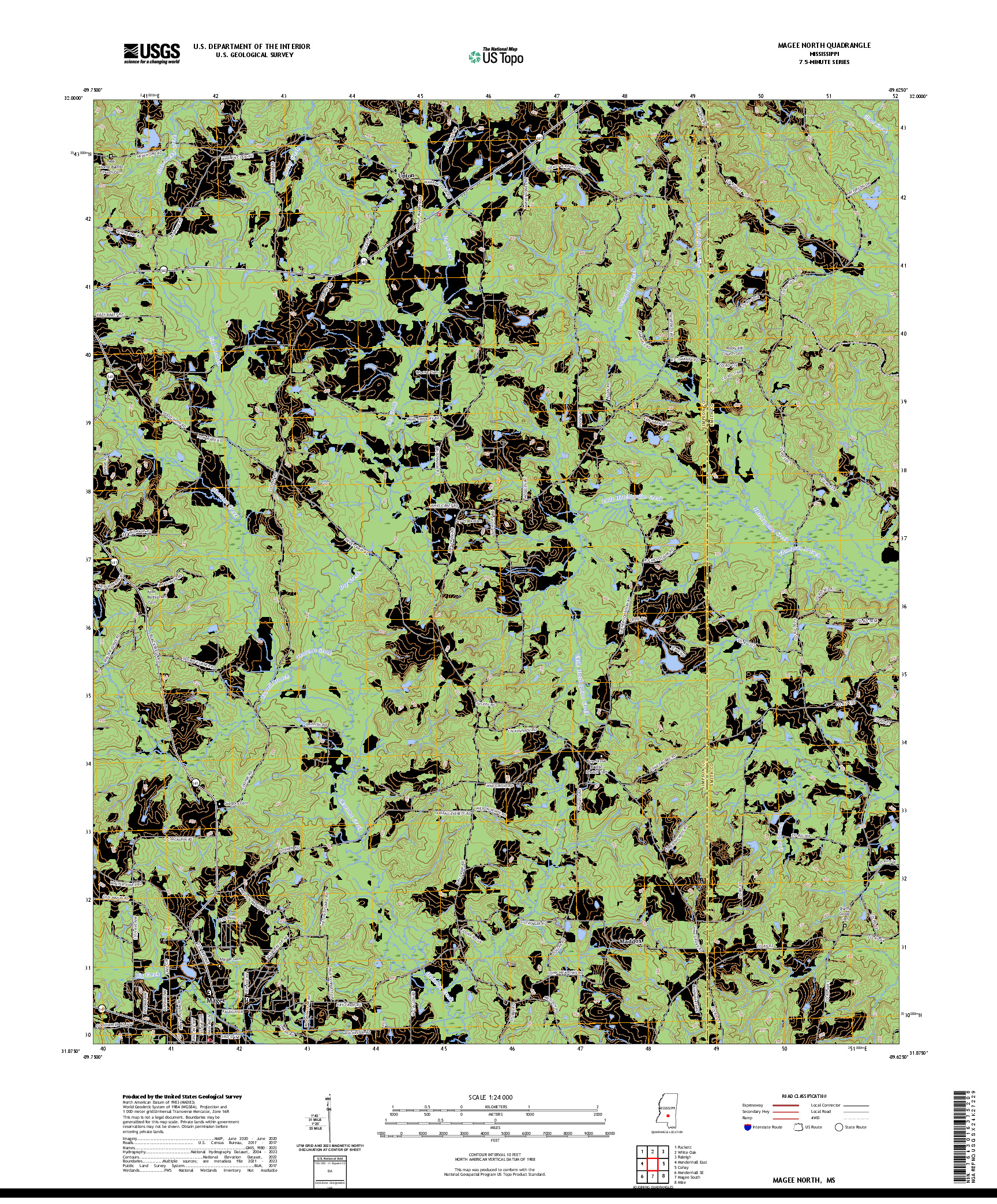US TOPO 7.5-MINUTE MAP FOR MAGEE NORTH, MS