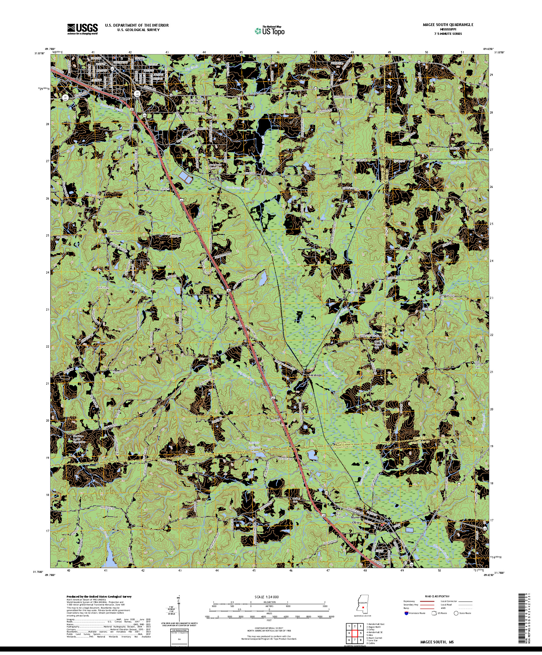 US TOPO 7.5-MINUTE MAP FOR MAGEE SOUTH, MS